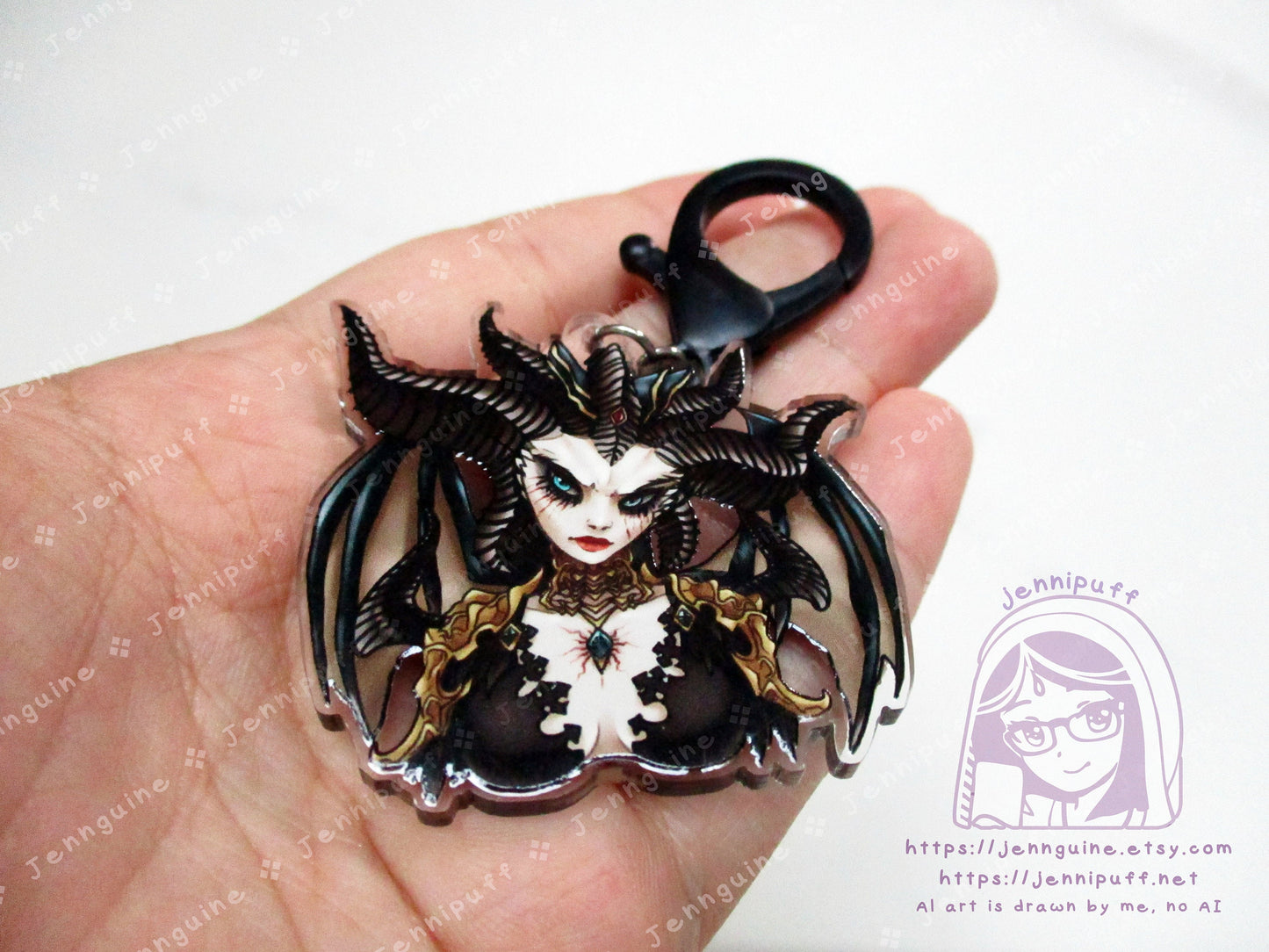 Blessed Mother Lilith Double Sided 2in Acrylic Keychain with Black Plastic Finding, Diabl0 4 D4 Succubus Villain Daughter of Hatred