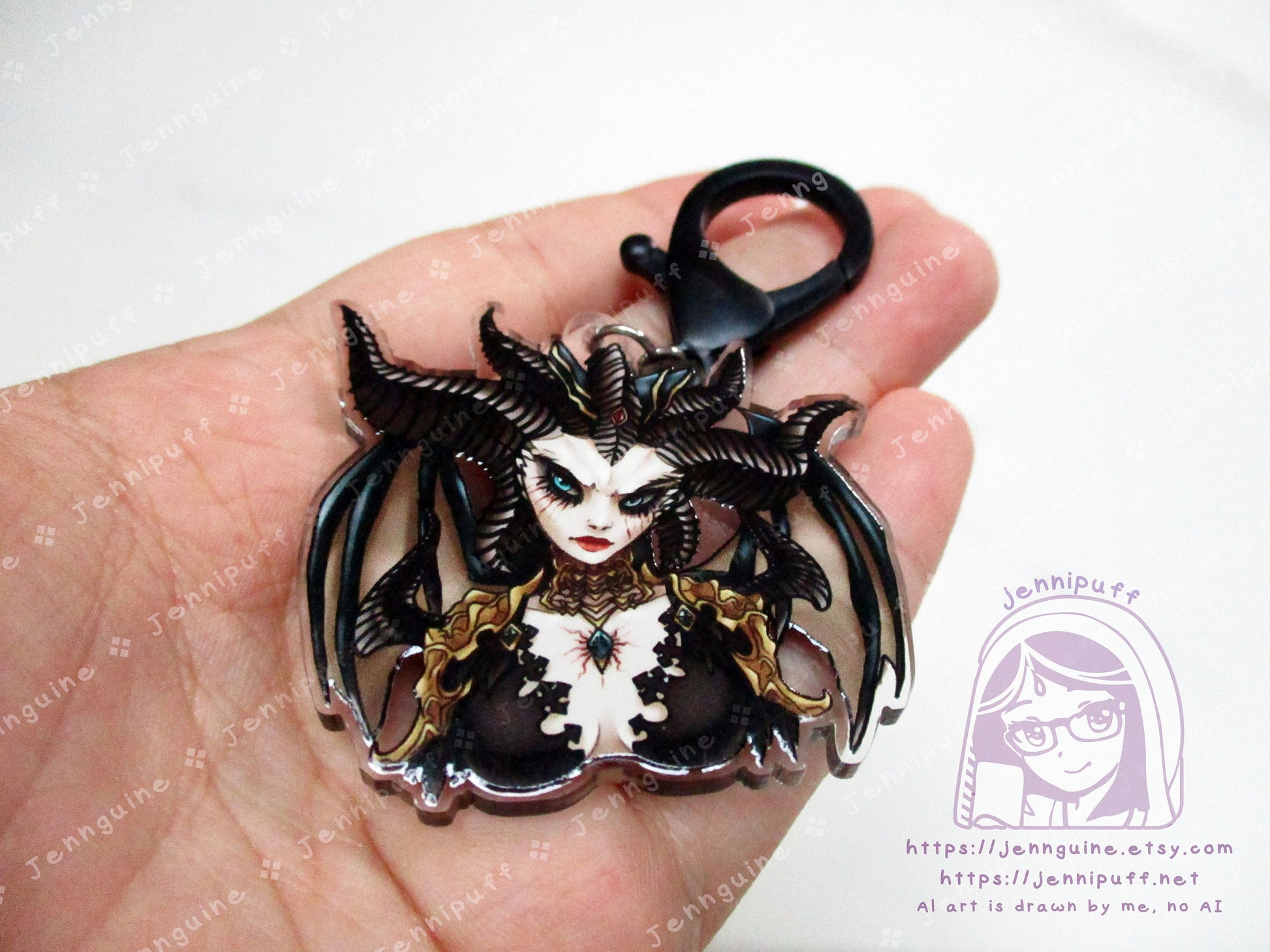 Blessed Mother Lilith Double Sided 2in Acrylic Keychain with Black Plastic Finding, Diabl0 4 D4 Succubus Villain Daughter of Hatred