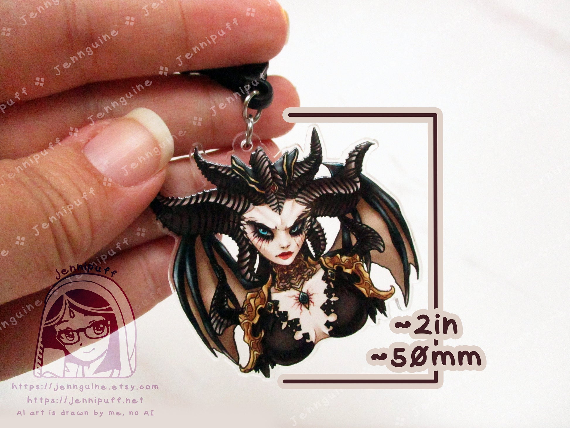 Blessed Mother Lilith Double Sided 2in Acrylic Keychain with Black Plastic Finding, Diabl0 4 D4 Succubus Villain Daughter of Hatred
