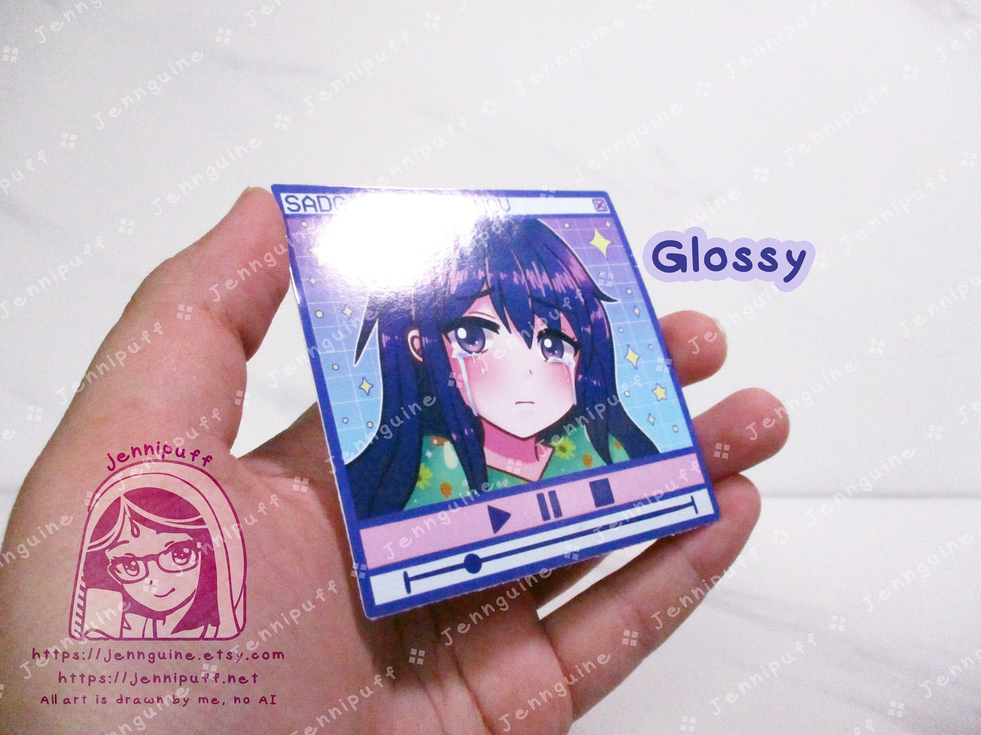 Sad Girls Club Vaporwave 3in Die-Cut Vinyl Sticker Cute Kawaii Retrowave Y2K Style Decal 3x3in Original Character Blue Purple Aesthetic
