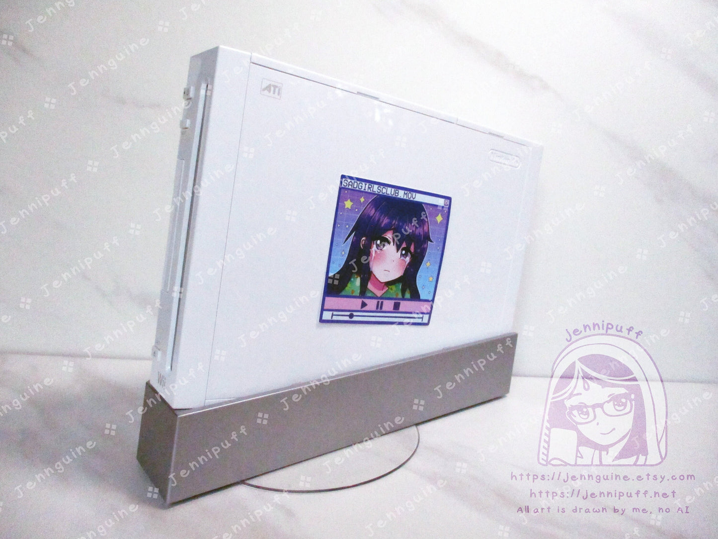 Sad Girls Club Vaporwave 3in Die-Cut Vinyl Sticker Cute Kawaii Retrowave Y2K Style Decal 3x3in Original Character Blue Purple Aesthetic