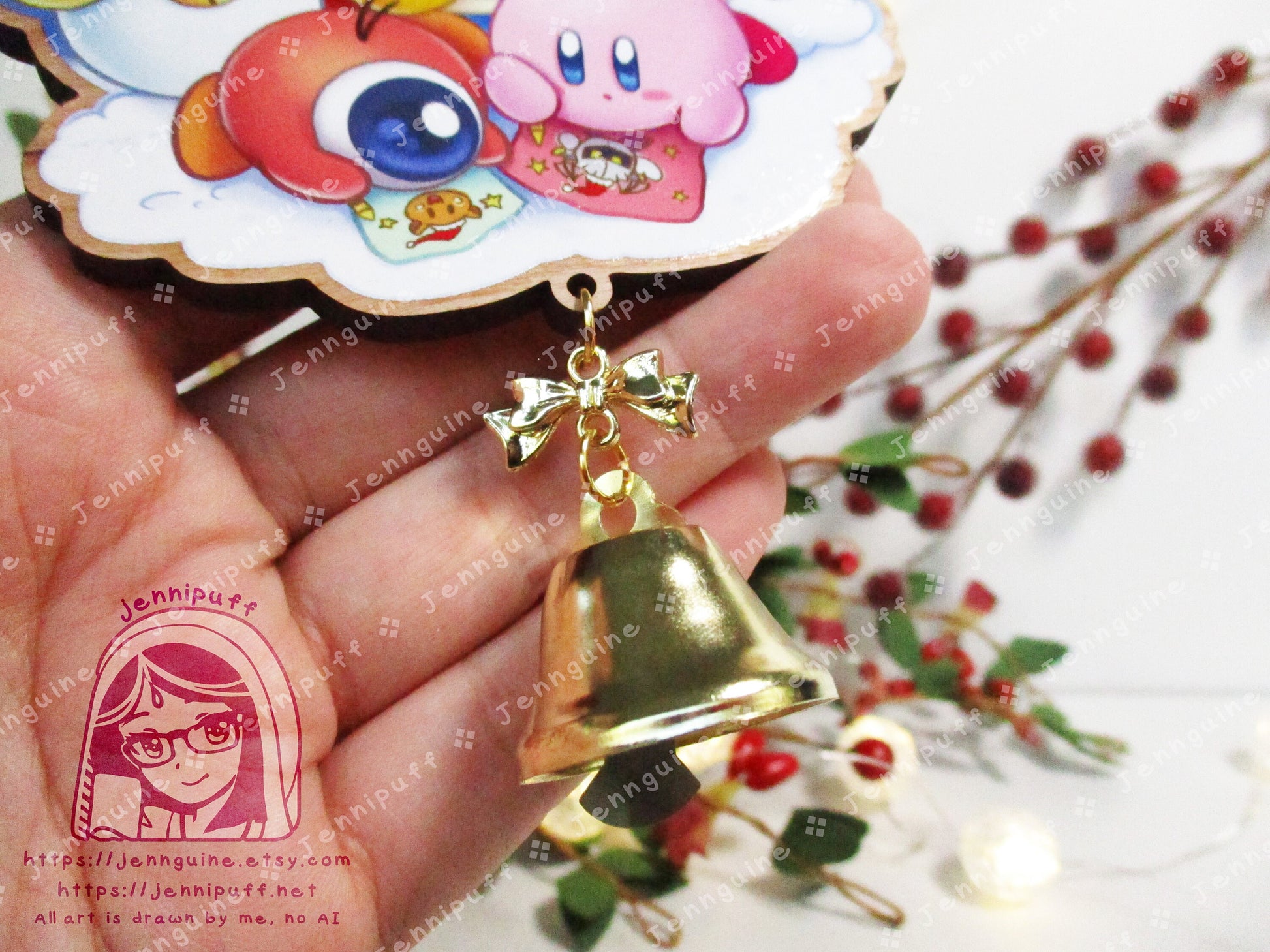 Kirby Wooden Christmas Ornament | Comes with 4x6in Print | Kirby, WaddleDoo, WaddleDee, Chilly, King Dedede Holiday Ornament Decoration Gift
