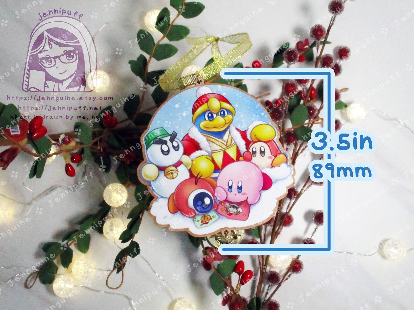 Kirby Wooden Christmas Ornament | Comes with 4x6in Print | Kirby, WaddleDoo, WaddleDee, Chilly, King Dedede Holiday Ornament Decoration Gift