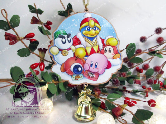 Kirby Wooden Christmas Ornament | Comes with 4x6in Print | Kirby, WaddleDoo, WaddleDee, Chilly, King Dedede Holiday Ornament Decoration Gift