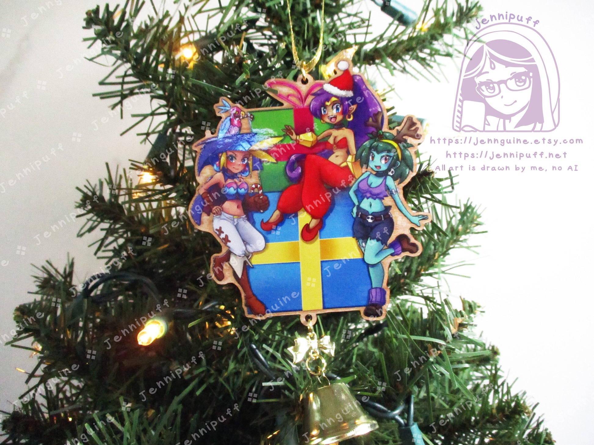 Shantae Wooden Christmas Ornament | Comes with 4x6in Print | Shantae, Sky, Rottytops Holiday Ornament Decoration Gift