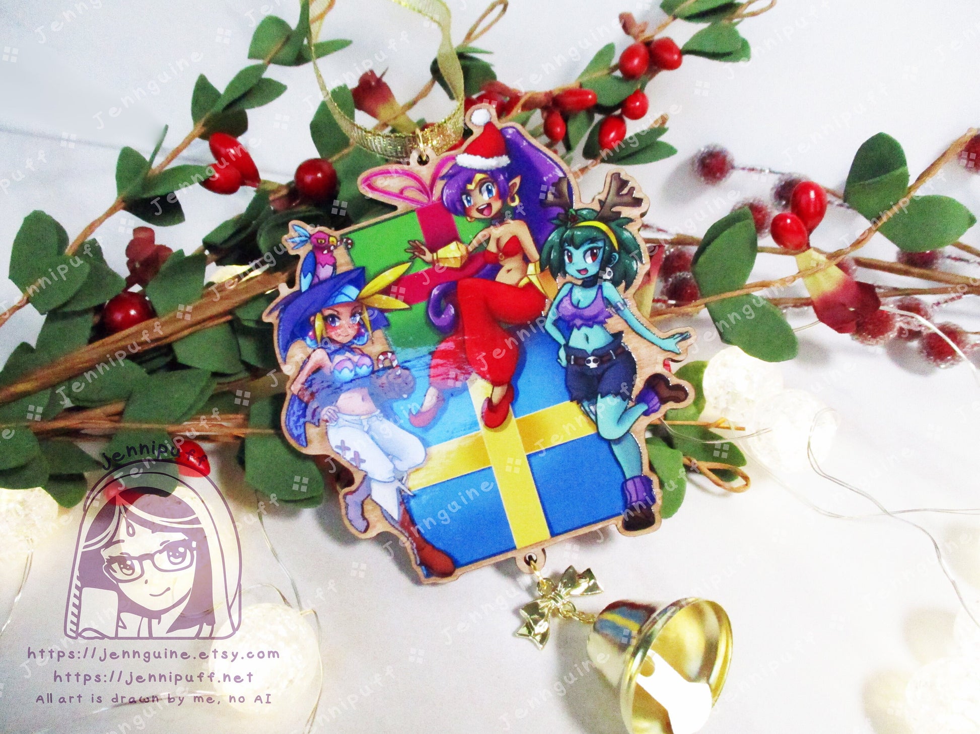 Shantae Wooden Christmas Ornament | Comes with 4x6in Print | Shantae, Sky, Rottytops Holiday Ornament Decoration Gift