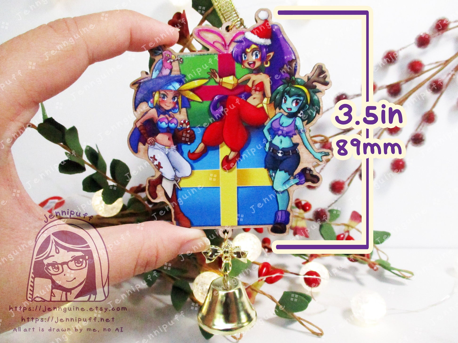 Shantae Wooden Christmas Ornament | Comes with 4x6in Print | Shantae, Sky, Rottytops Holiday Ornament Decoration Gift