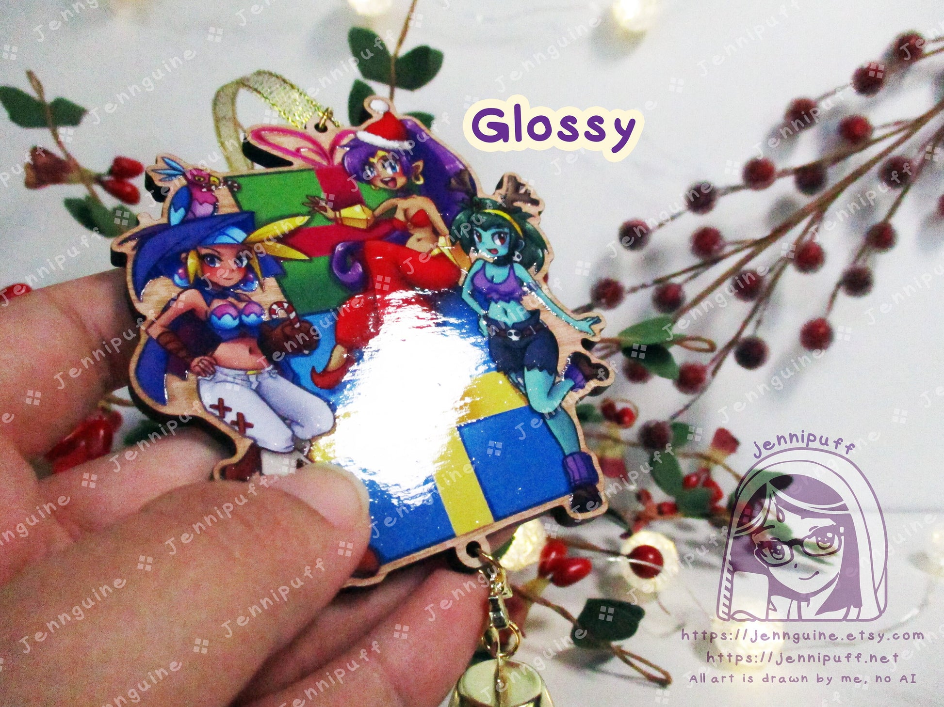 Shantae Wooden Christmas Ornament | Comes with 4x6in Print | Shantae, Sky, Rottytops Holiday Ornament Decoration Gift