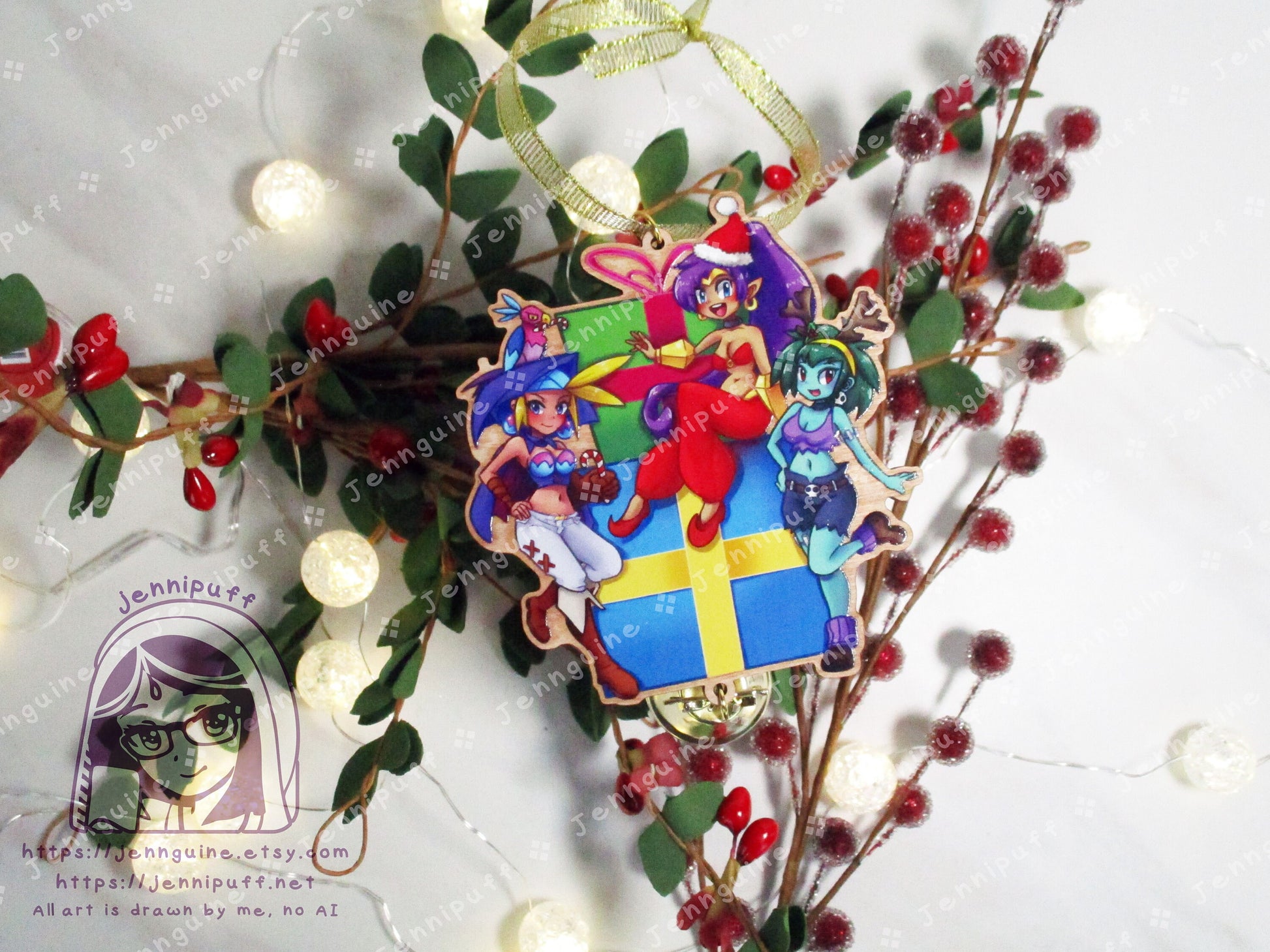 Shantae Wooden Christmas Ornament | Comes with 4x6in Print | Shantae, Sky, Rottytops Holiday Ornament Decoration Gift