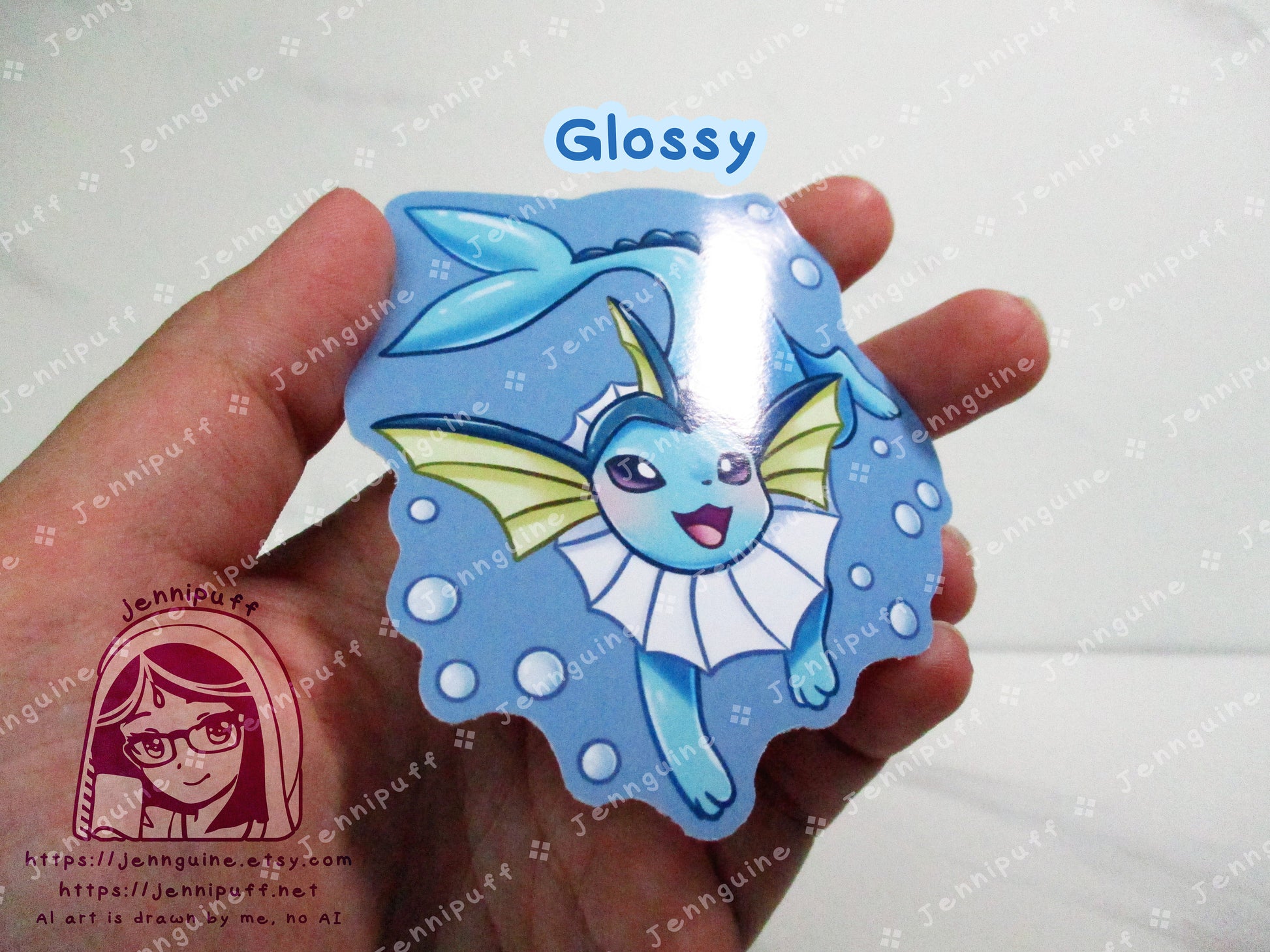 Vaporeon Blue 3in Die-Cut Vinyl Sticker PKMN Water Type Eeveelution Swimming Underwater Kawaii Cute Pokemone Pokeman Gift Present 3x3in