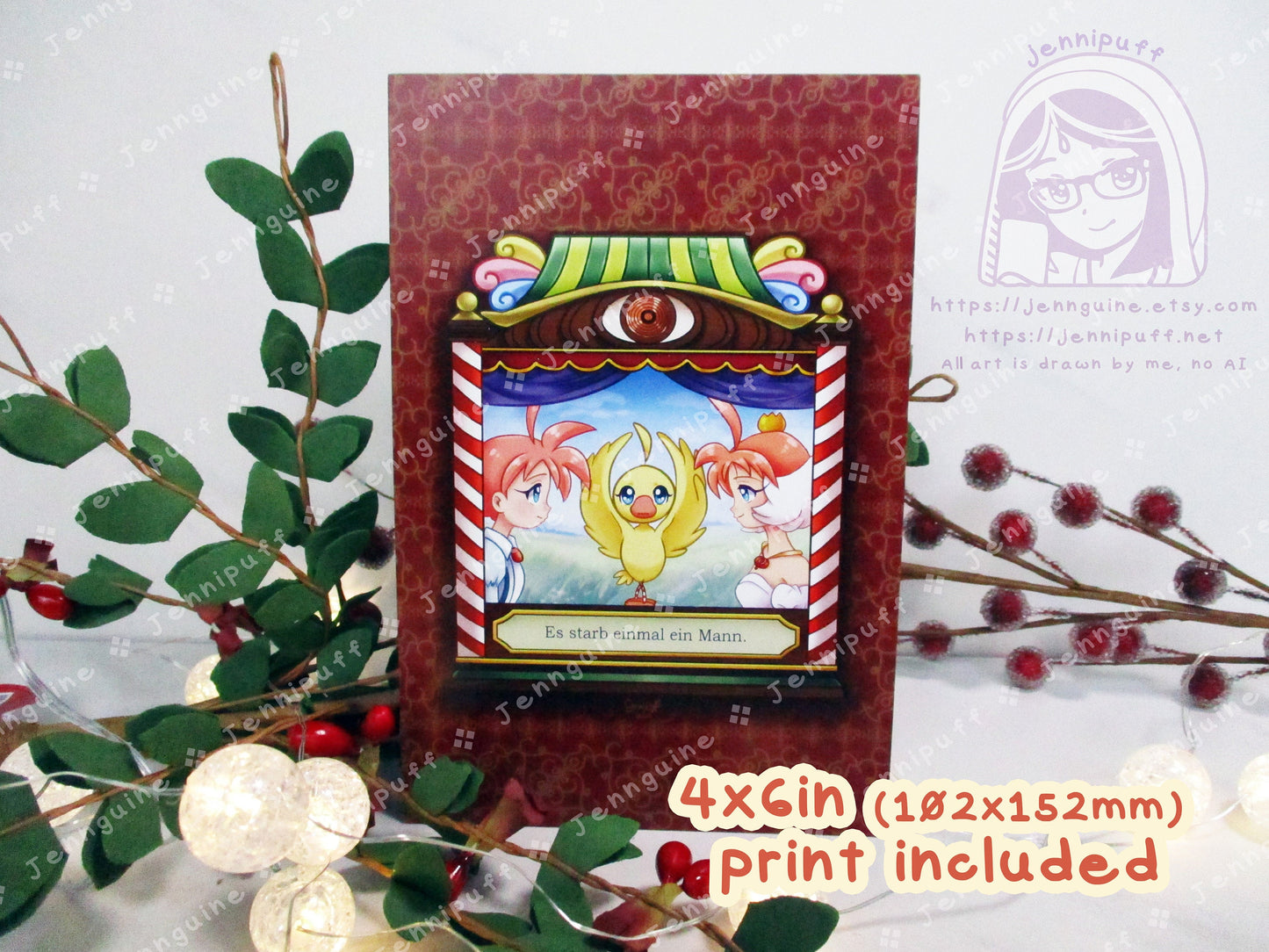 Príncess Tutu Wooden Christmas Ornament | Comes with 4x6in Print | Duck Ahiru Magical Girl Ballerina Ballet Holiday Kawaii Decor German