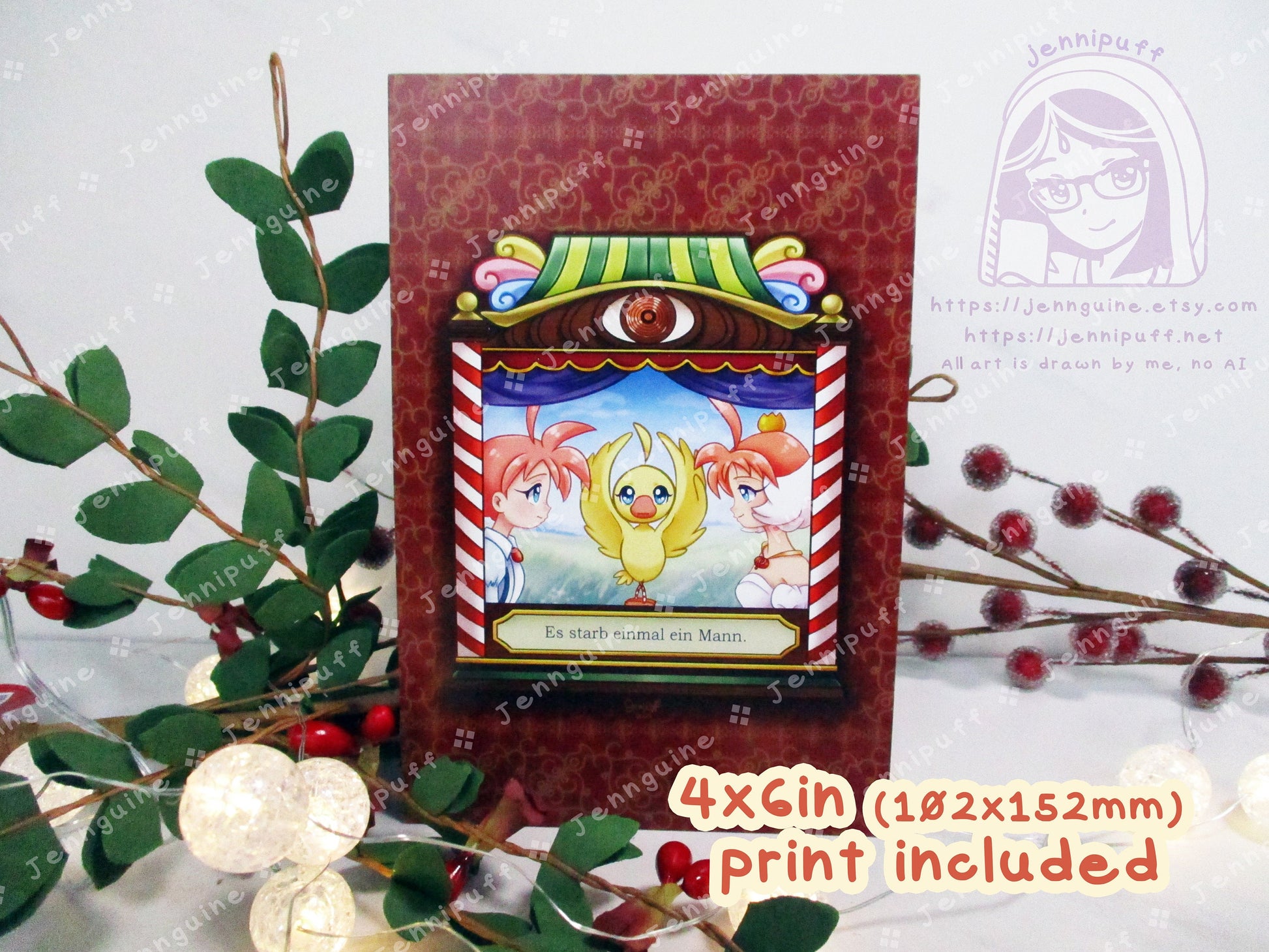 Príncess Tutu Wooden Christmas Ornament | Comes with 4x6in Print | Duck Ahiru Magical Girl Ballerina Ballet Holiday Kawaii Decor German