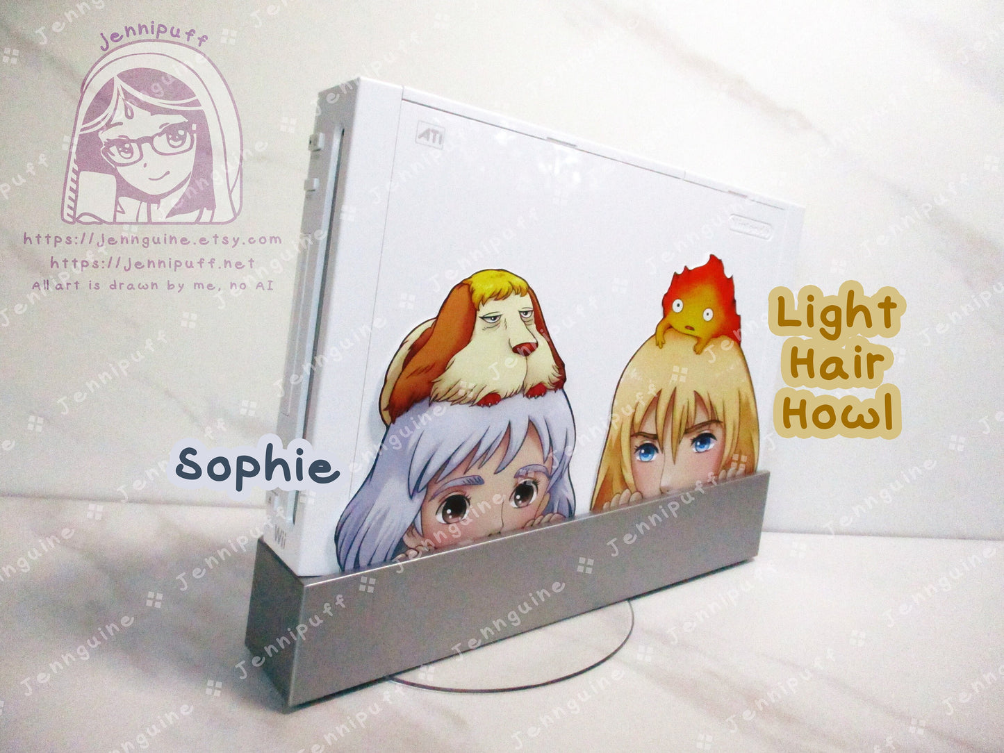 Hówl and Sophie Móving Castle Ghíblí 4in Peeker Peeking Sticker Die-Cut Decal Cute Kawaii Anime Gift Peek Calcífer Light Hair Dark Hair