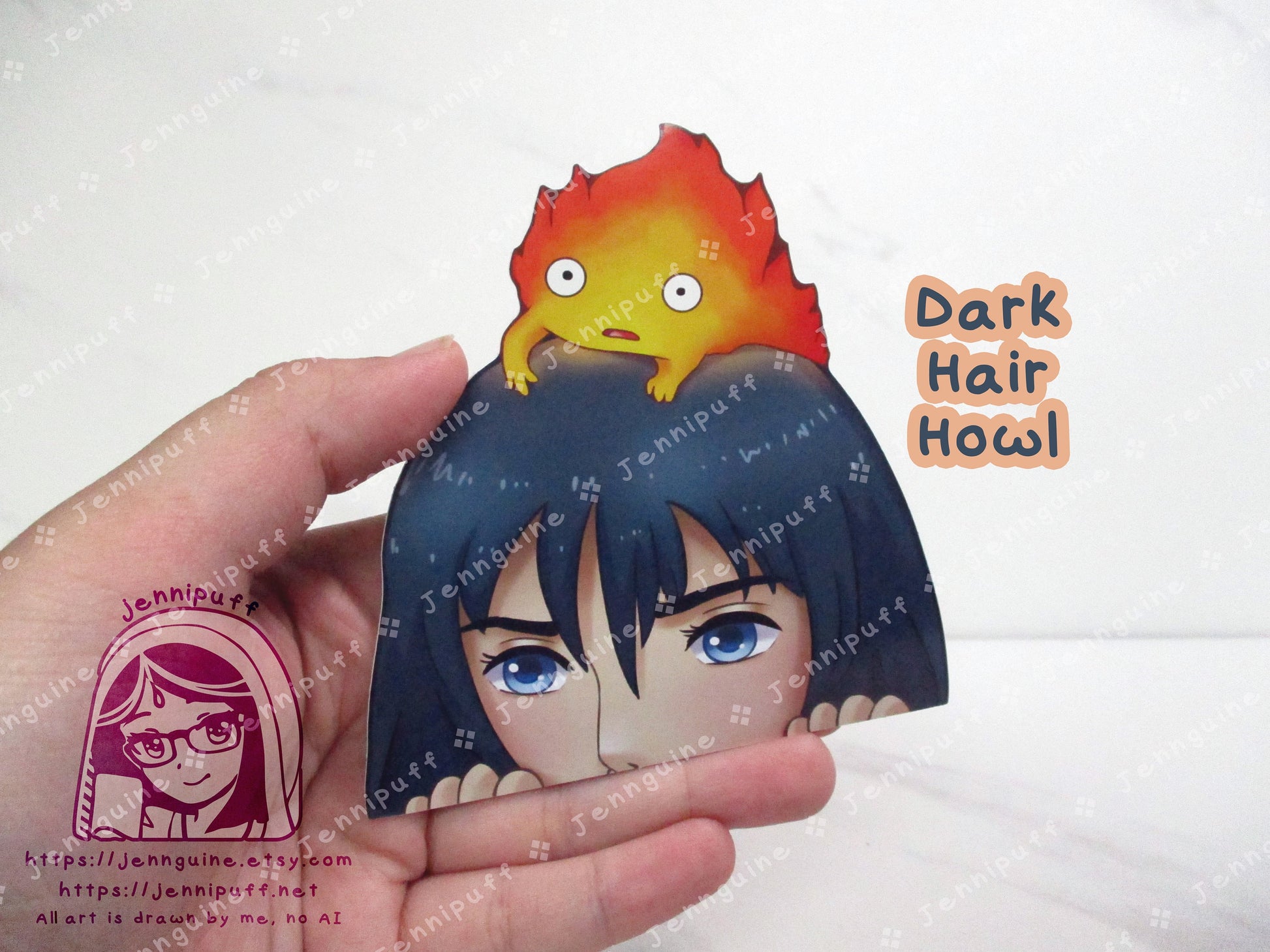 Hówl and Sophie Móving Castle Ghíblí 4in Peeker Peeking Sticker Die-Cut Decal Cute Kawaii Anime Gift Peek Calcífer Light Hair Dark Hair
