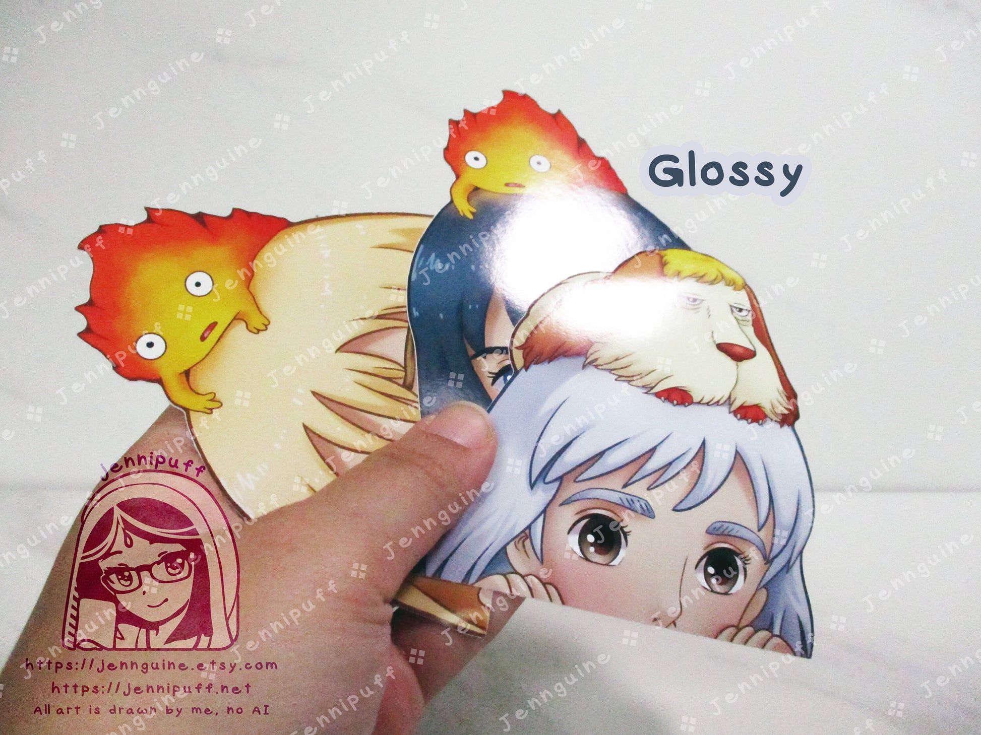 Hówl and Sophie Móving Castle Ghíblí 4in Peeker Peeking Sticker Die-Cut Decal Cute Kawaii Anime Gift Peek Calcífer Light Hair Dark Hair