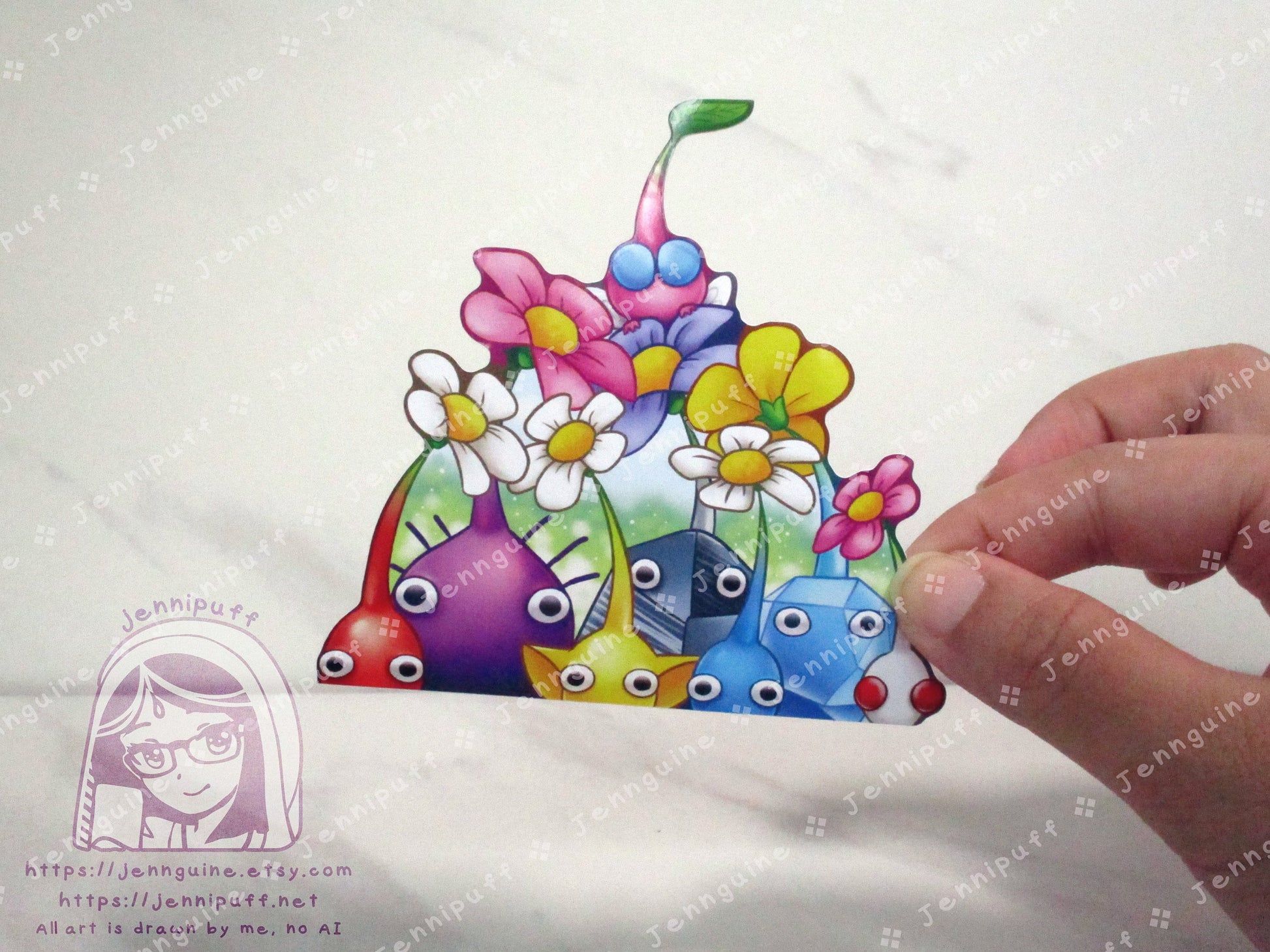 Pikmin Bloom Flower 4in Peeker Peeking Sticker Die-Cut Decal Cute Kawaii Retro Anime Gift Peek Video Game Flowers Blossom Leaves Cozy Game