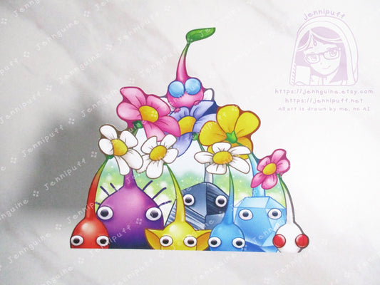 Pikmin Bloom Flower 4in Peeker Peeking Sticker Die-Cut Decal Cute Kawaii Retro Anime Gift Peek Video Game Flowers Blossom Leaves Cozy Game