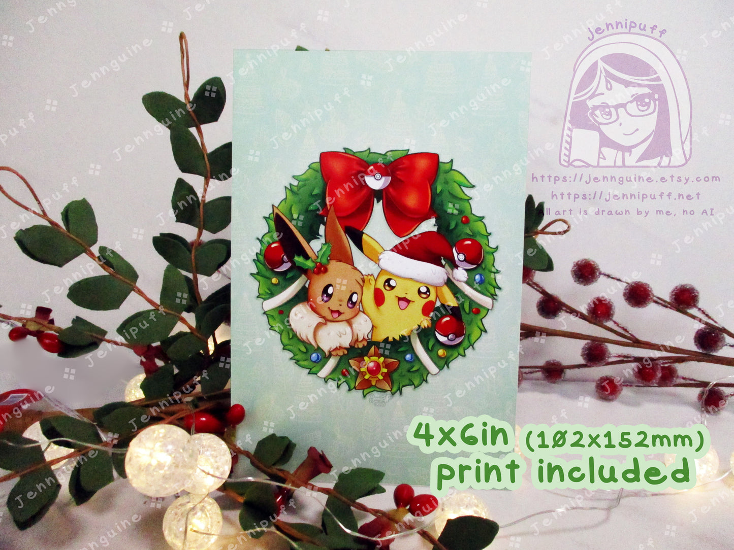Wooden Christmas Ornament - Pikachu Eevee Wreath