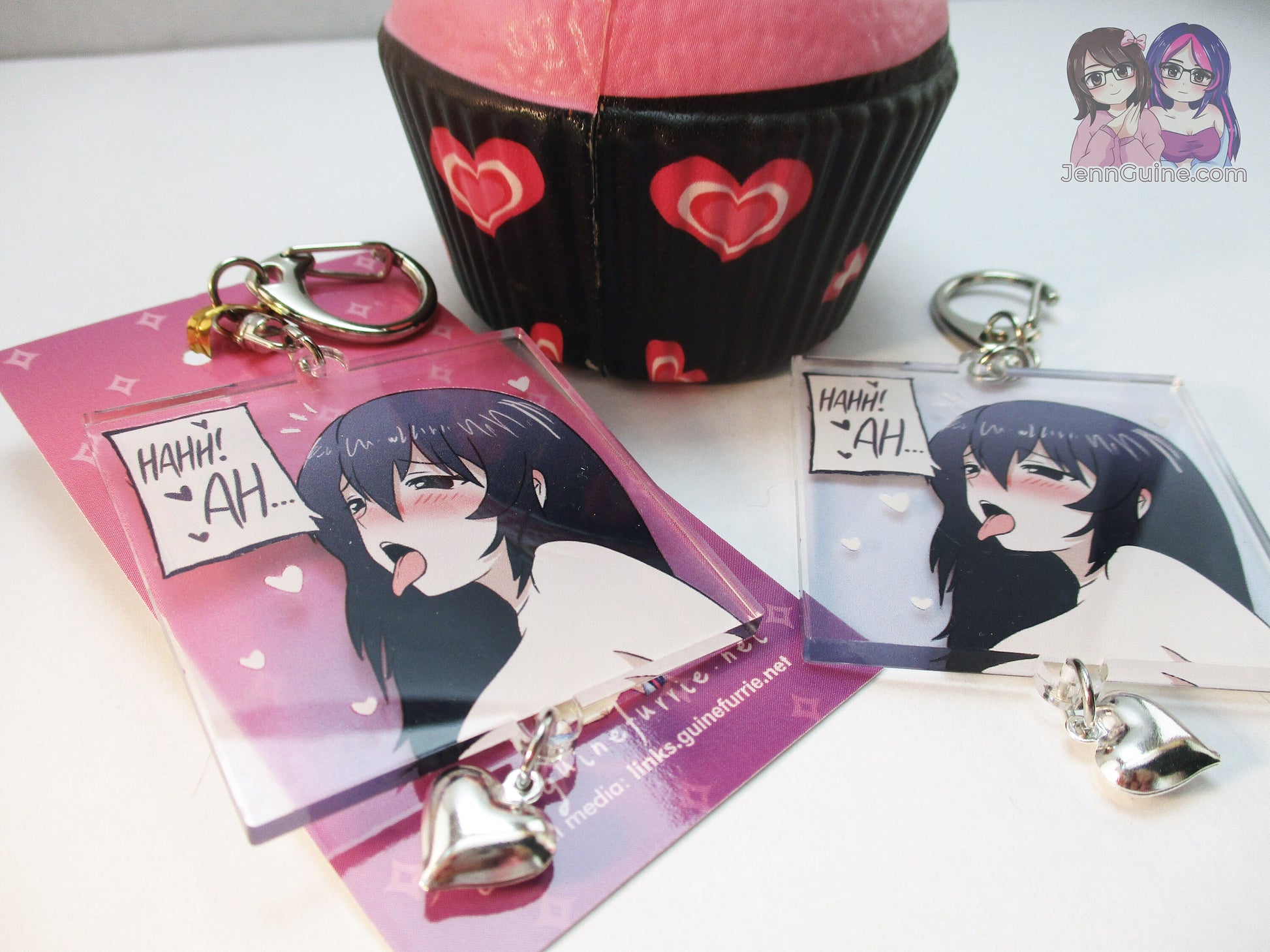 Sexy Lewd Hentai Doujin Panel Double Sided 2.5in Acrylic Square Keychain with Metal Heart Charm