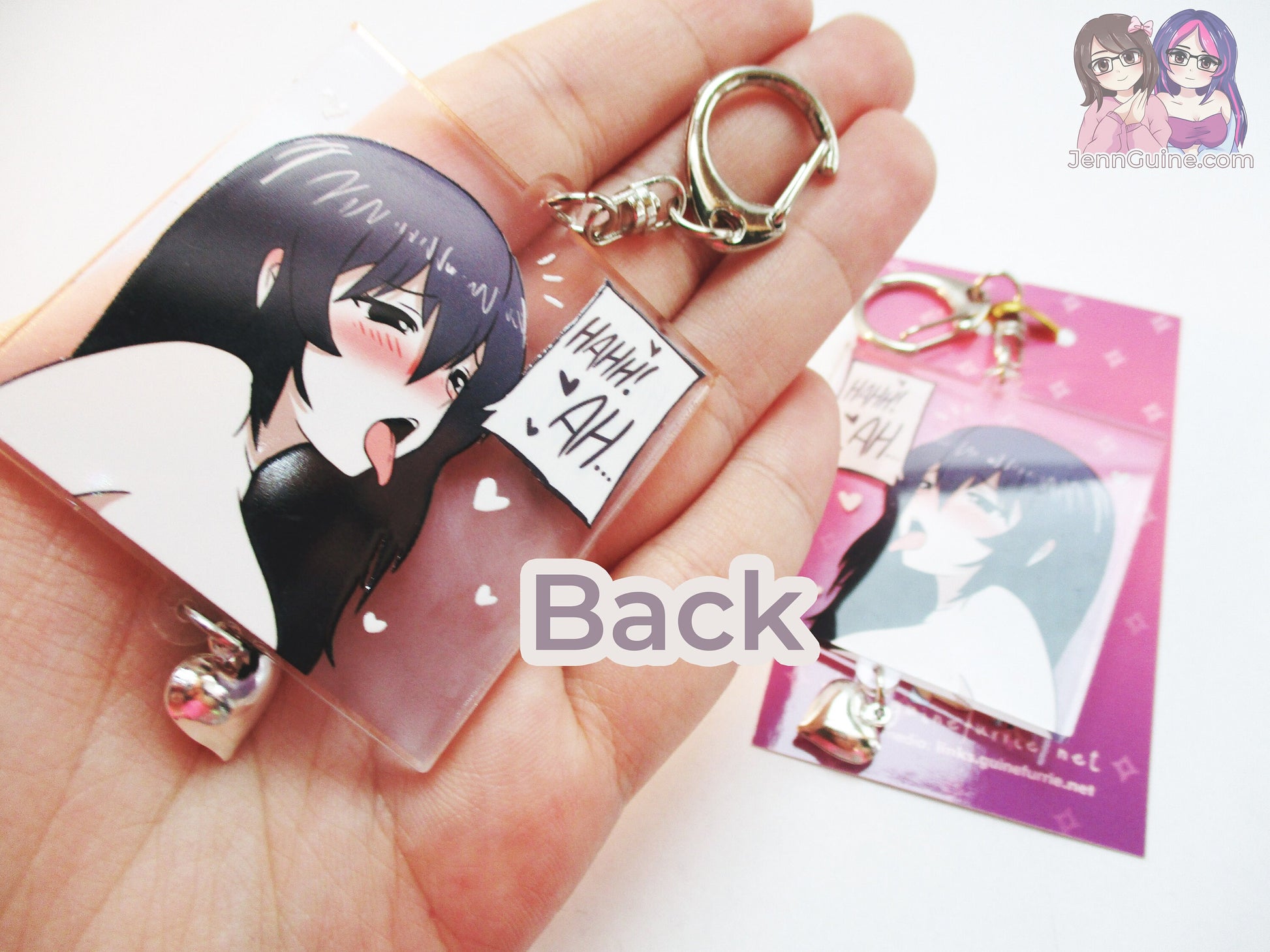 Sexy Lewd Hentai Doujin Panel Double Sided 2.5in Acrylic Square Keychain with Metal Heart Charm