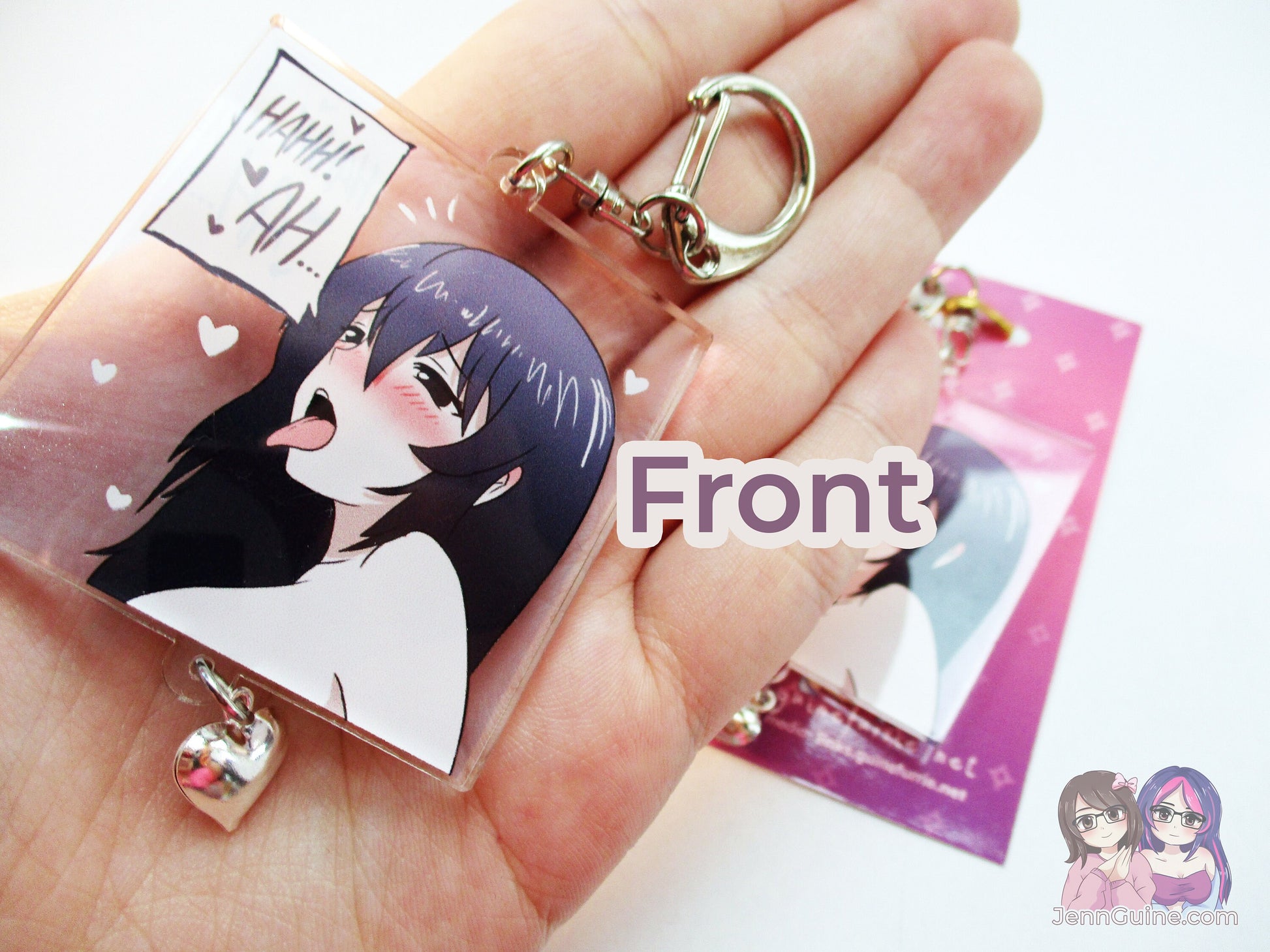 Sexy Lewd Hentai Doujin Panel Double Sided 2.5in Acrylic Square Keychain with Metal Heart Charm