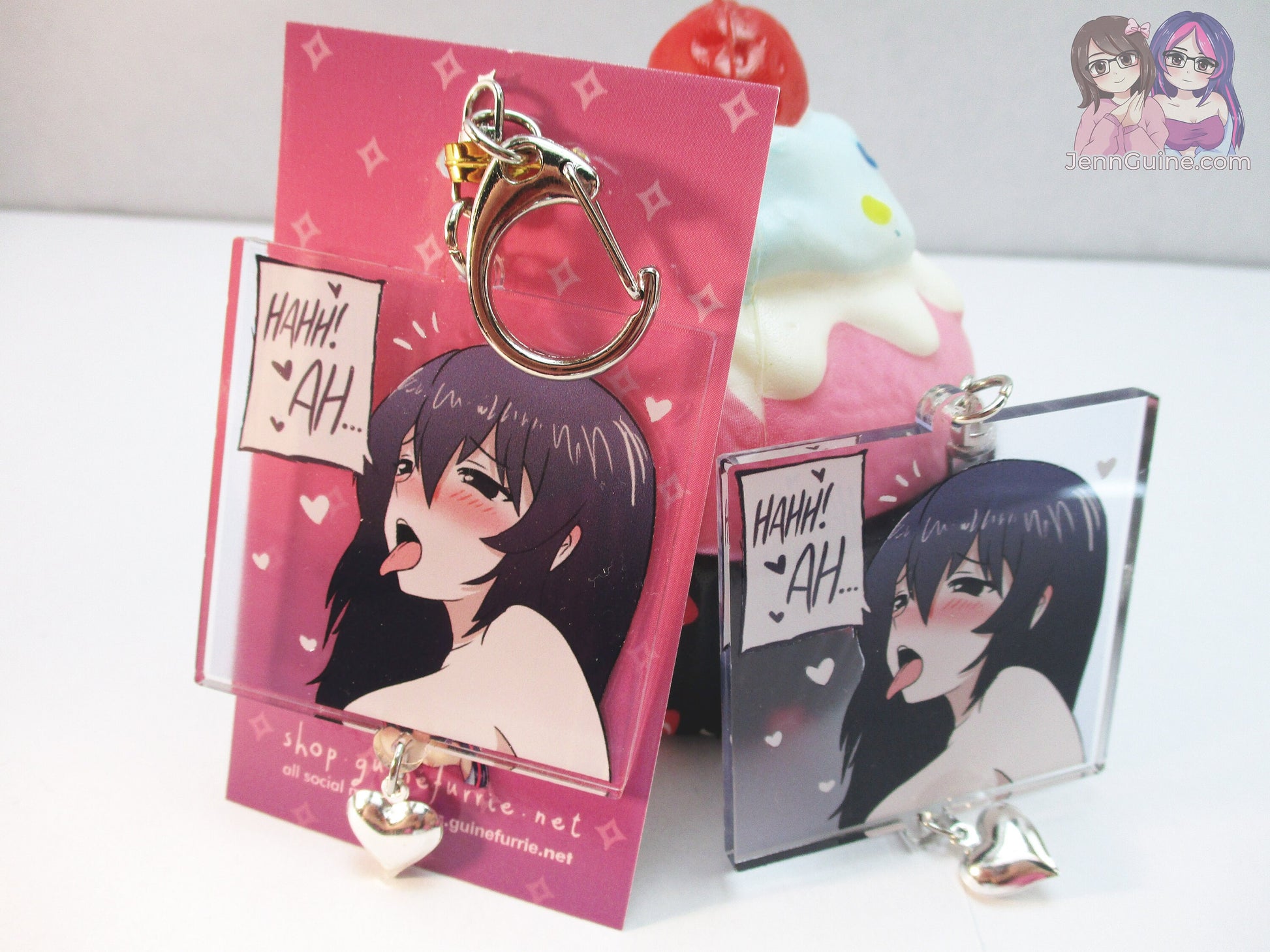 Sexy Lewd Hentai Doujin Panel Double Sided 2.5in Acrylic Square Keychain with Metal Heart Charm
