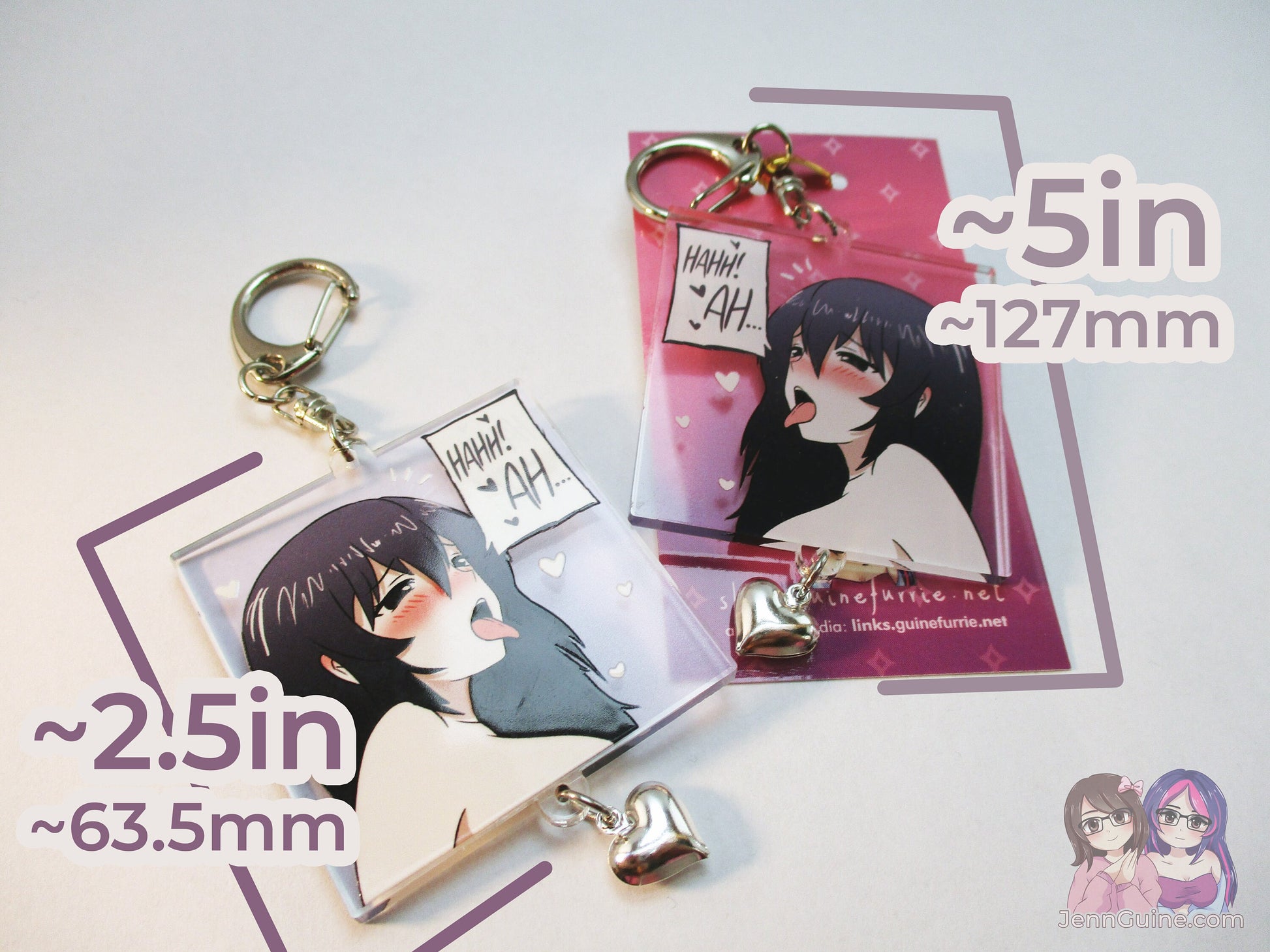 Sexy Lewd Hentai Doujin Panel Double Sided 2.5in Acrylic Square Keychain with Metal Heart Charm
