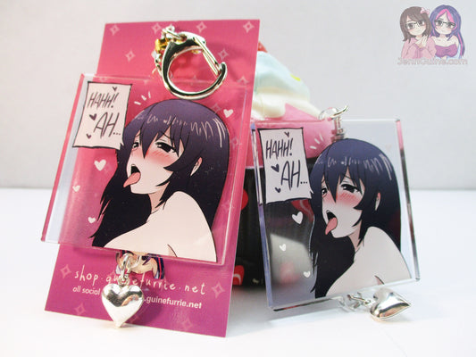 Sexy Lewd Hentai Doujin Panel Double Sided 2.5in Acrylic Square Keychain with Metal Heart Charm