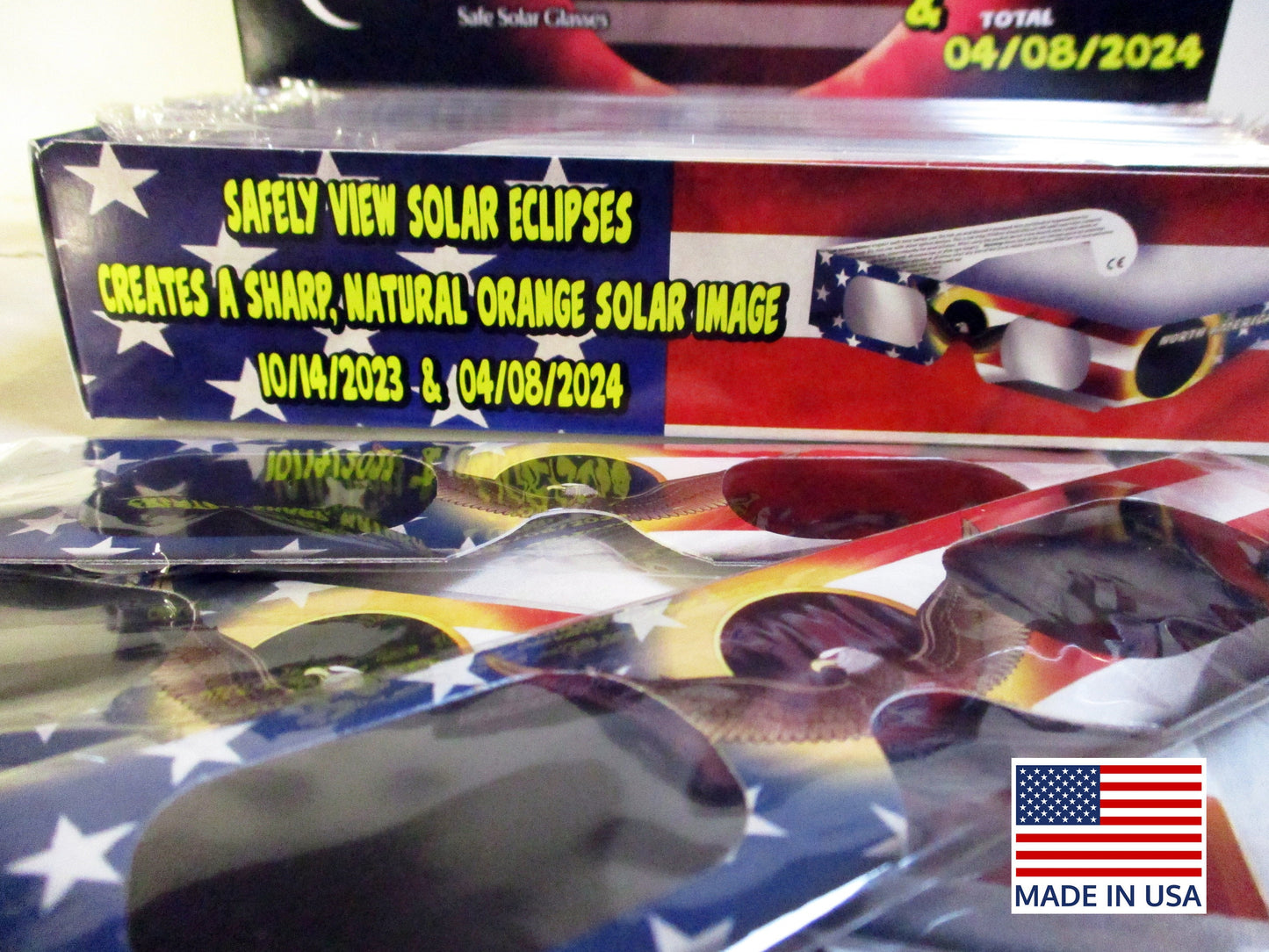 Total Solar Eclipse Paper Glasses ISO 12312-2 Certified NASA Approved Made in USA Single/2 pack/4 pack, April 8 2024 Filter Sun Observation