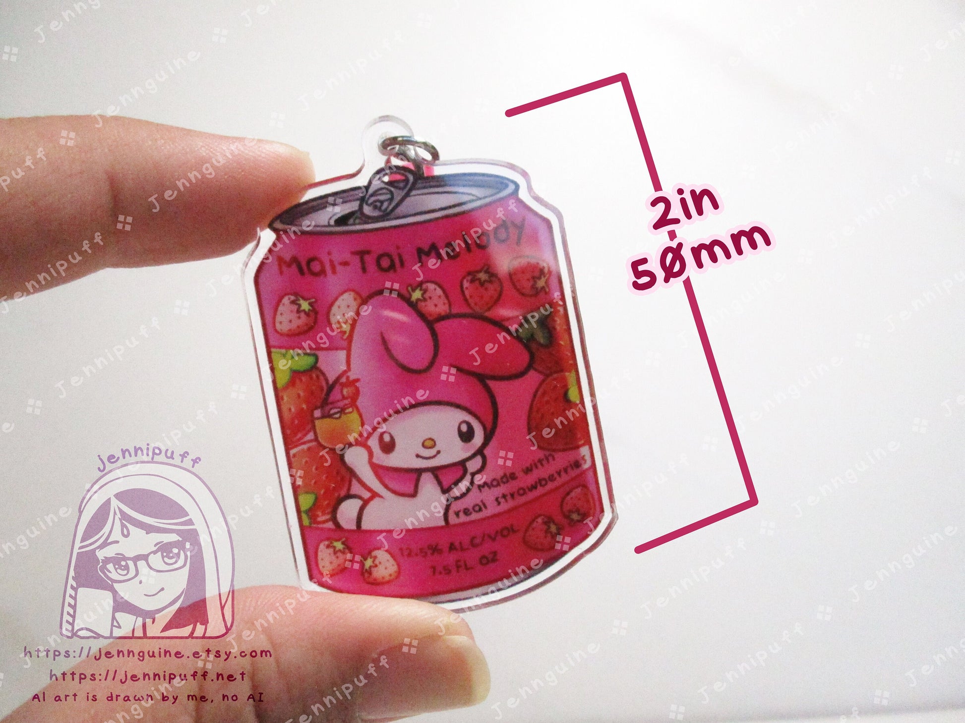 Kawaii Bunny Rabbit My Mèlody Drink Double Sided Resin Keychain - Mai-Tai Melody - Pink Finding and Soda Tab - Anime Cocktail - 2in or 50mm