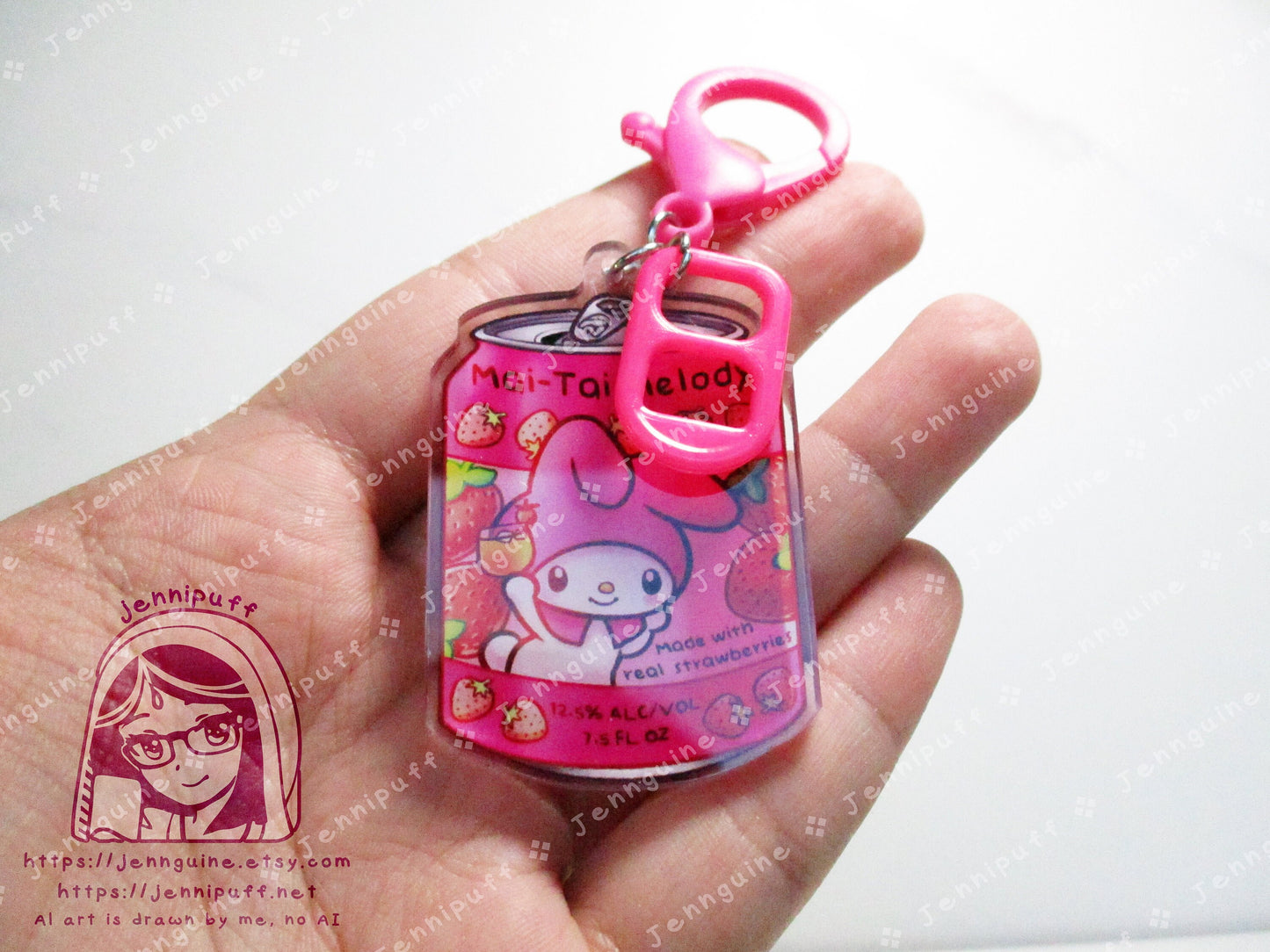 Kawaii Bunny Rabbit My Mèlody Drink Double Sided Resin Keychain - Mai-Tai Melody - Pink Finding and Soda Tab - Anime Cocktail - 2in or 50mm