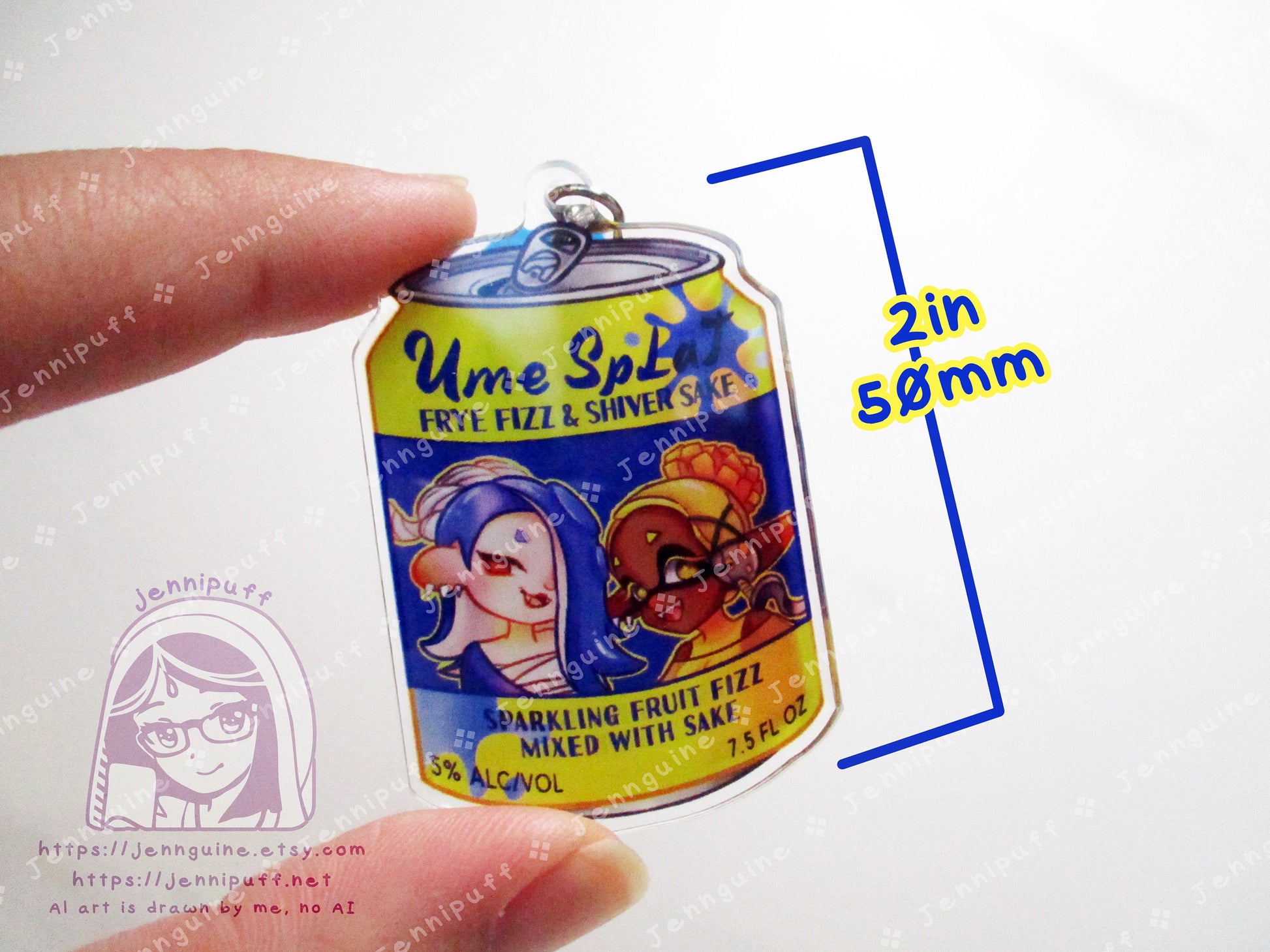 Splatoon 3 Shiver Frye Drink Double Sided Resin Keychain - Ume Splat - Yellow Finding and Blue Soda Tab - Anime Cocktail - 2in or 50mm