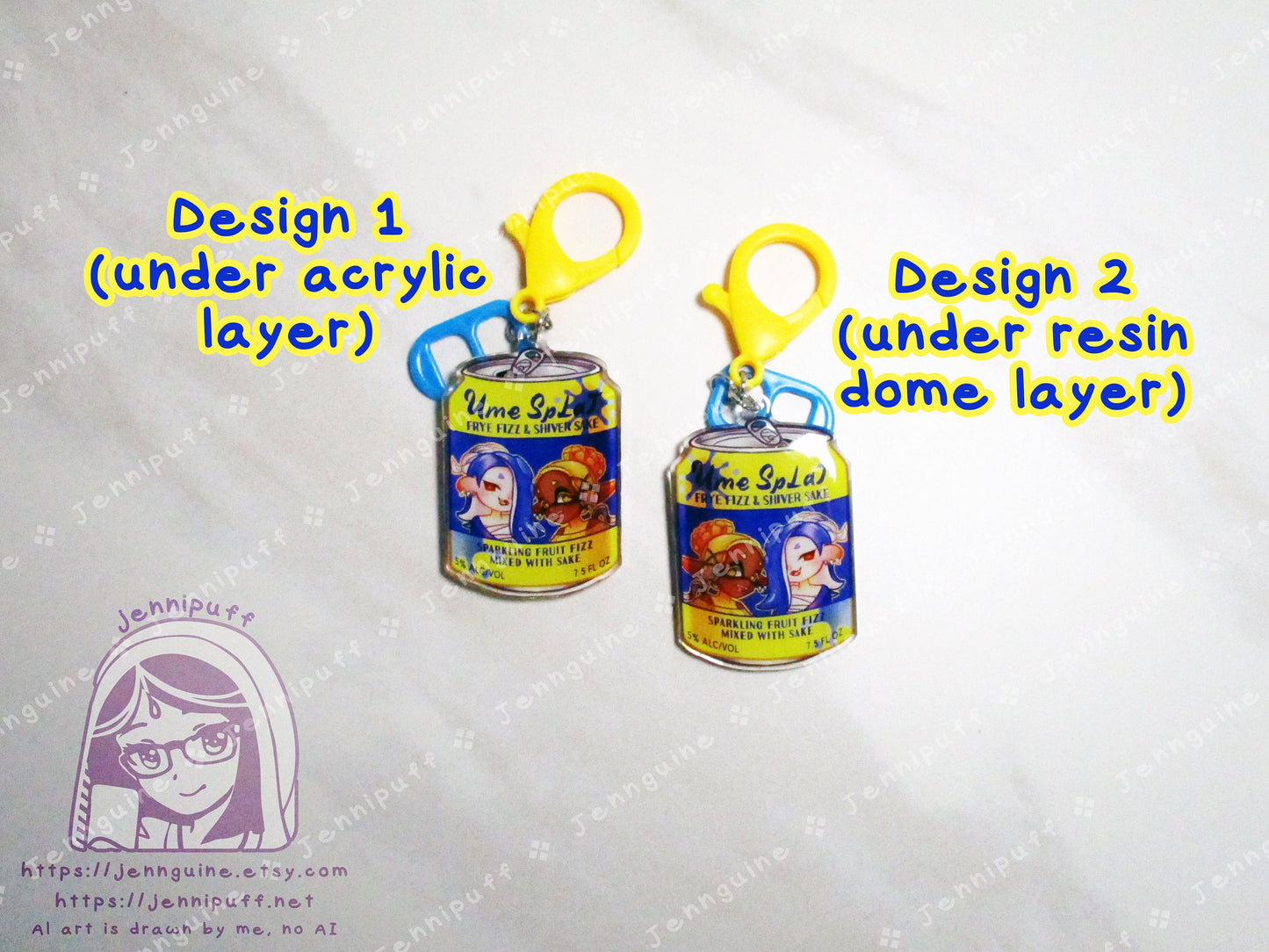 Splatoon 3 Shiver Frye Drink Double Sided Resin Keychain - Ume Splat - Yellow Finding and Blue Soda Tab - Anime Cocktail - 2in or 50mm