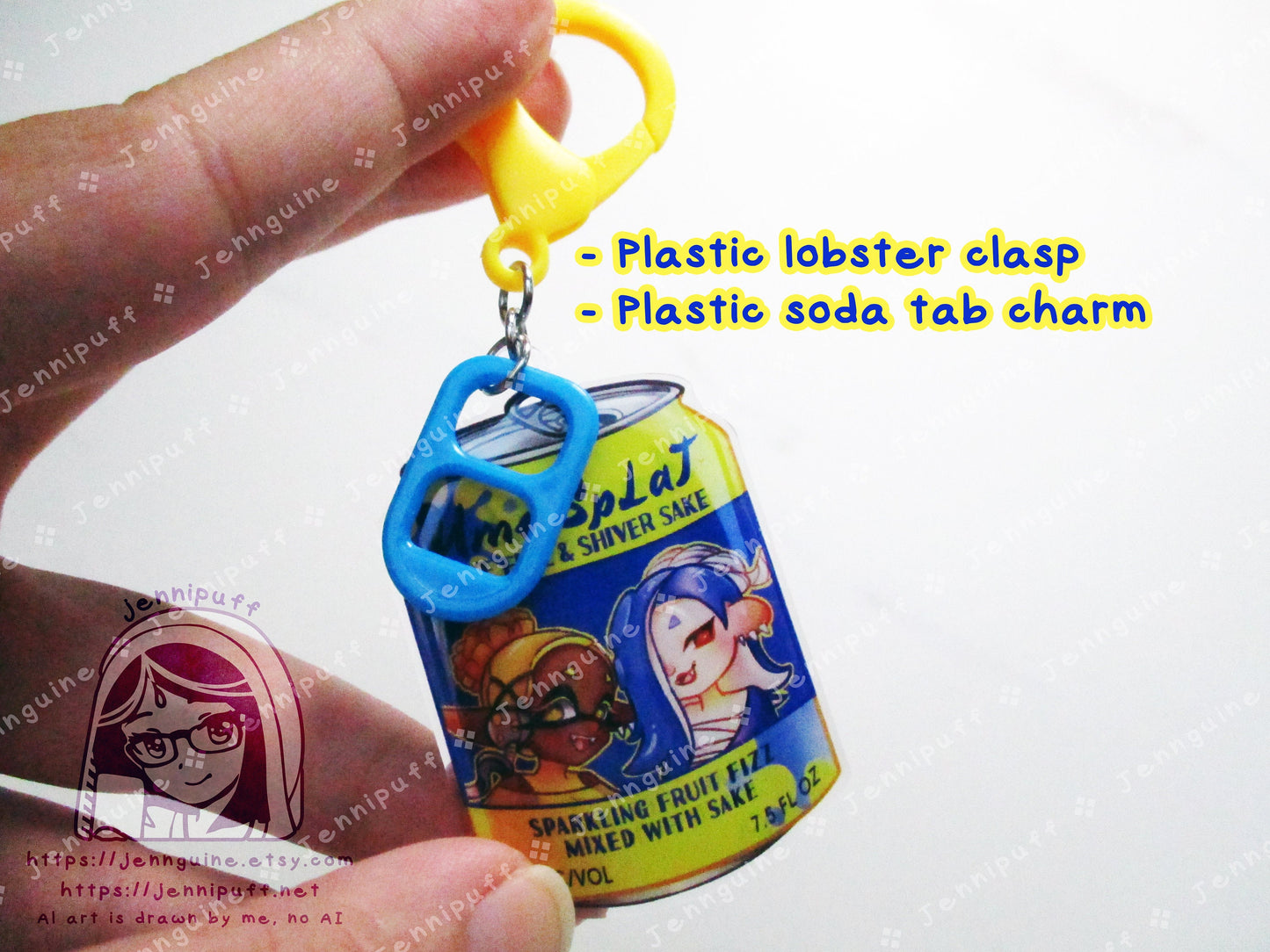 Splatoon 3 Shiver Frye Drink Double Sided Resin Keychain - Ume Splat - Yellow Finding and Blue Soda Tab - Anime Cocktail - 2in or 50mm