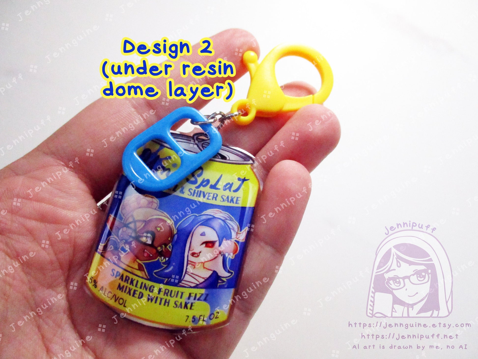 Splatoon 3 Shiver Frye Drink Double Sided Resin Keychain - Ume Splat - Yellow Finding and Blue Soda Tab - Anime Cocktail - 2in or 50mm