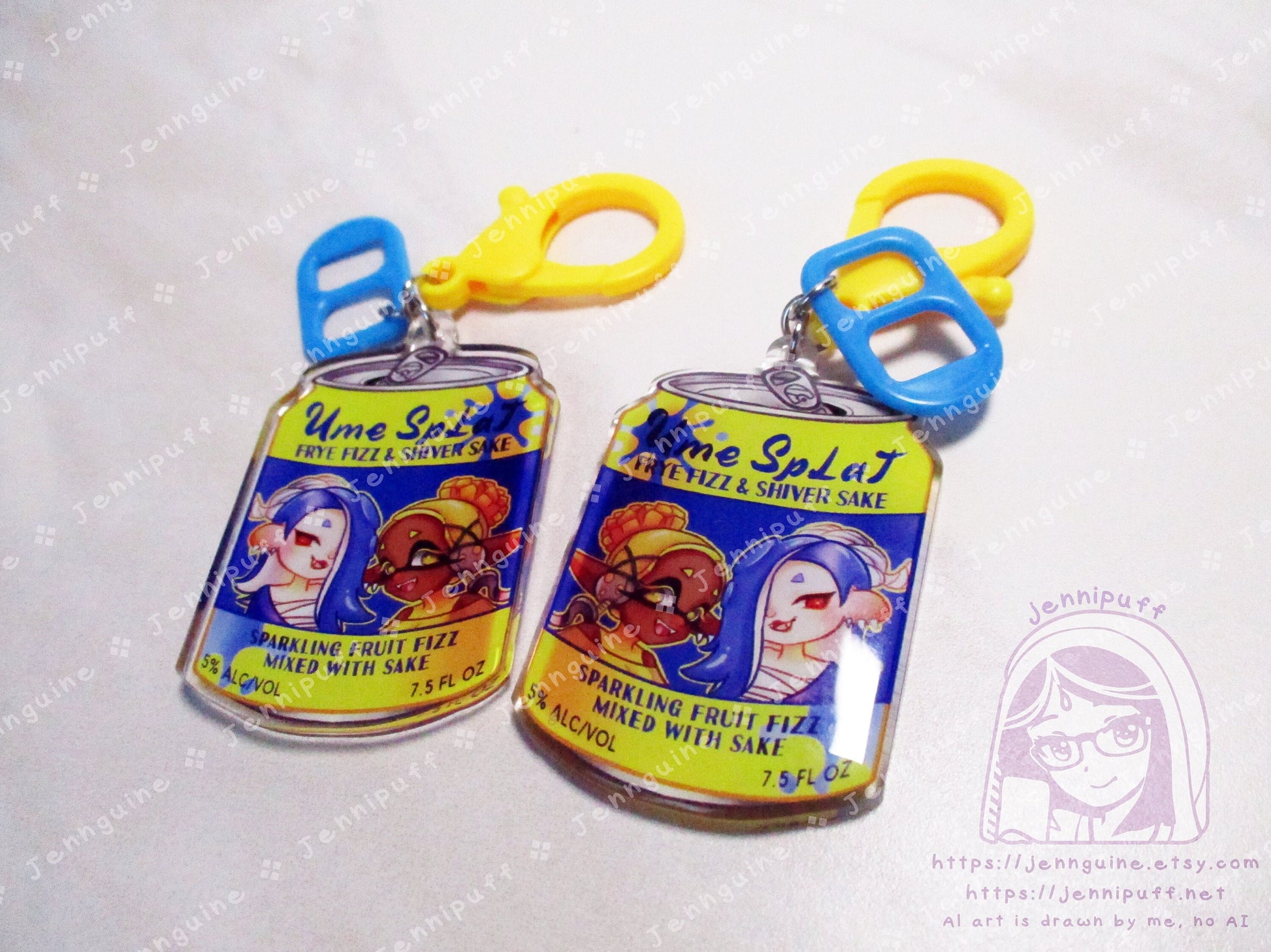 Splatoon 3 Shiver Frye Drink Double Sided Resin Keychain - Ume Splat - Yellow Finding and Blue Soda Tab - Anime Cocktail - 2in or 50mm