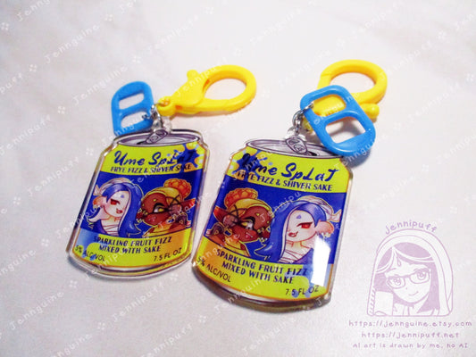 Splatoon 3 Shiver Frye Drink Double Sided Resin Keychain - Ume Splat - Yellow Finding and Blue Soda Tab - Anime Cocktail - 2in or 50mm