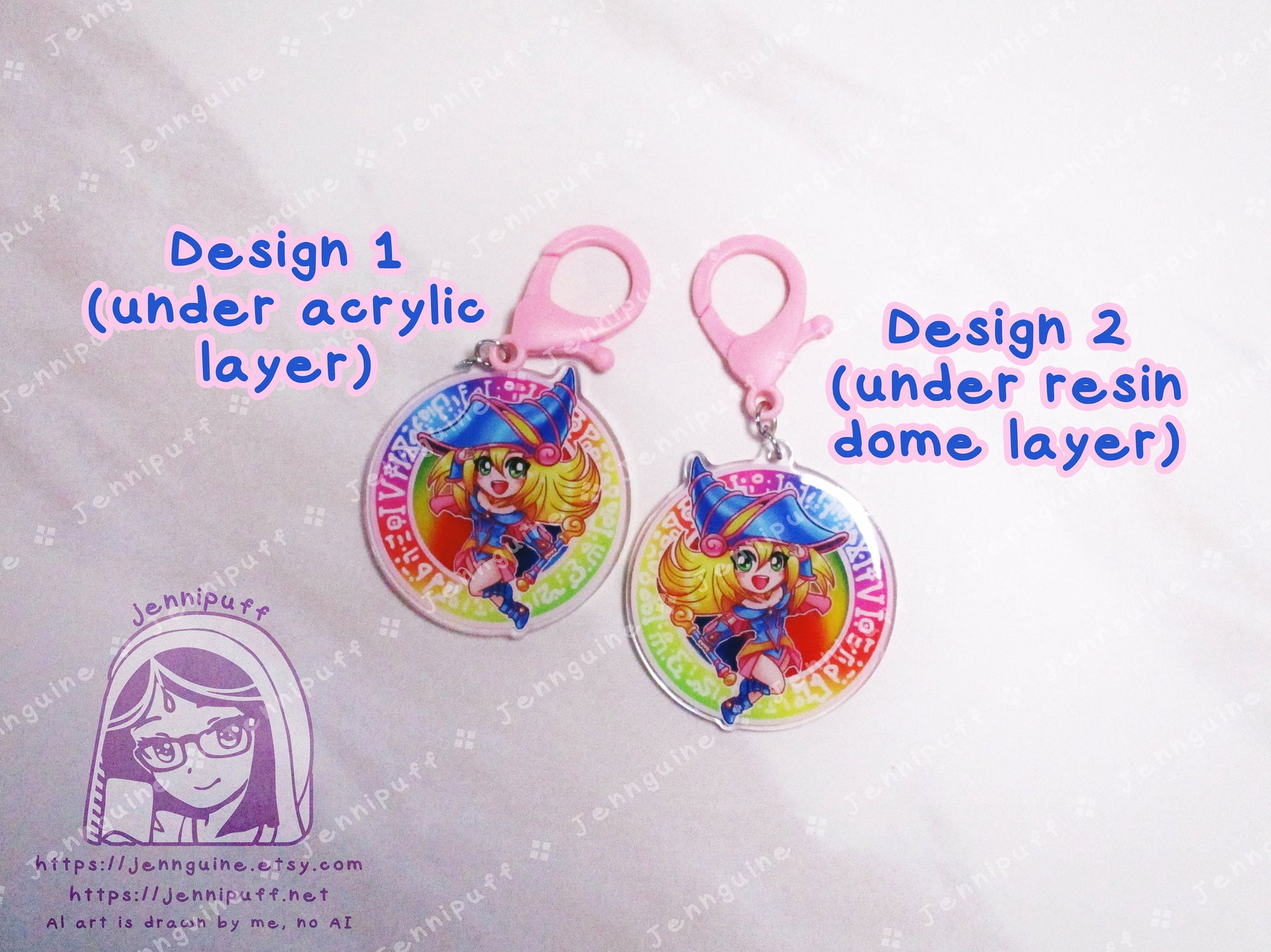 Dark Magicían Girl Rainbow Double Sided Resin Keychain - Pink Finding - YuGíOh Cute Kawaii Pink Multicolor Magical Circle - 2in or 50mm