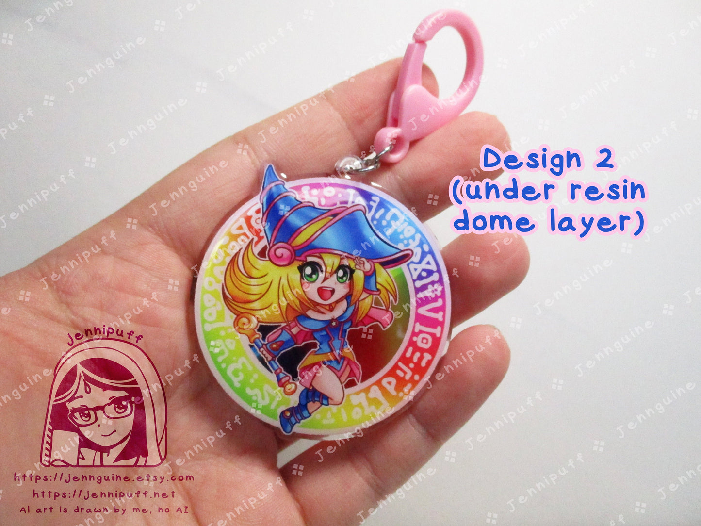 Dark Magicían Girl Rainbow Double Sided Resin Keychain - Pink Finding - YuGíOh Cute Kawaii Pink Multicolor Magical Circle - 2in or 50mm