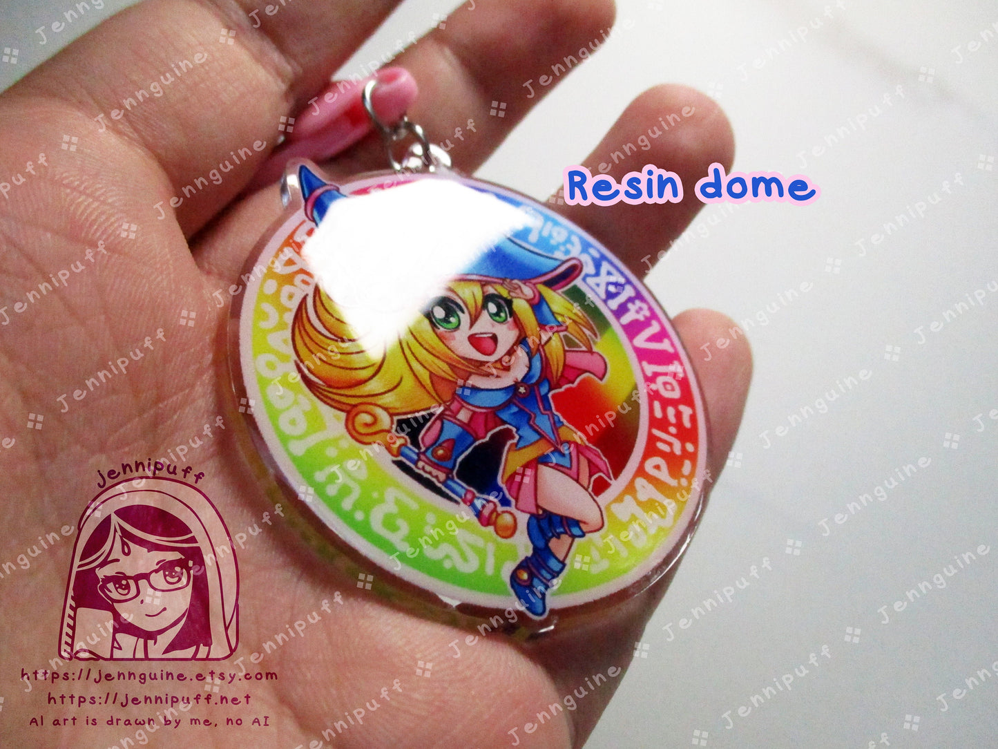 Dark Magicían Girl Rainbow Double Sided Resin Keychain - Pink Finding - YuGíOh Cute Kawaii Pink Multicolor Magical Circle - 2in or 50mm