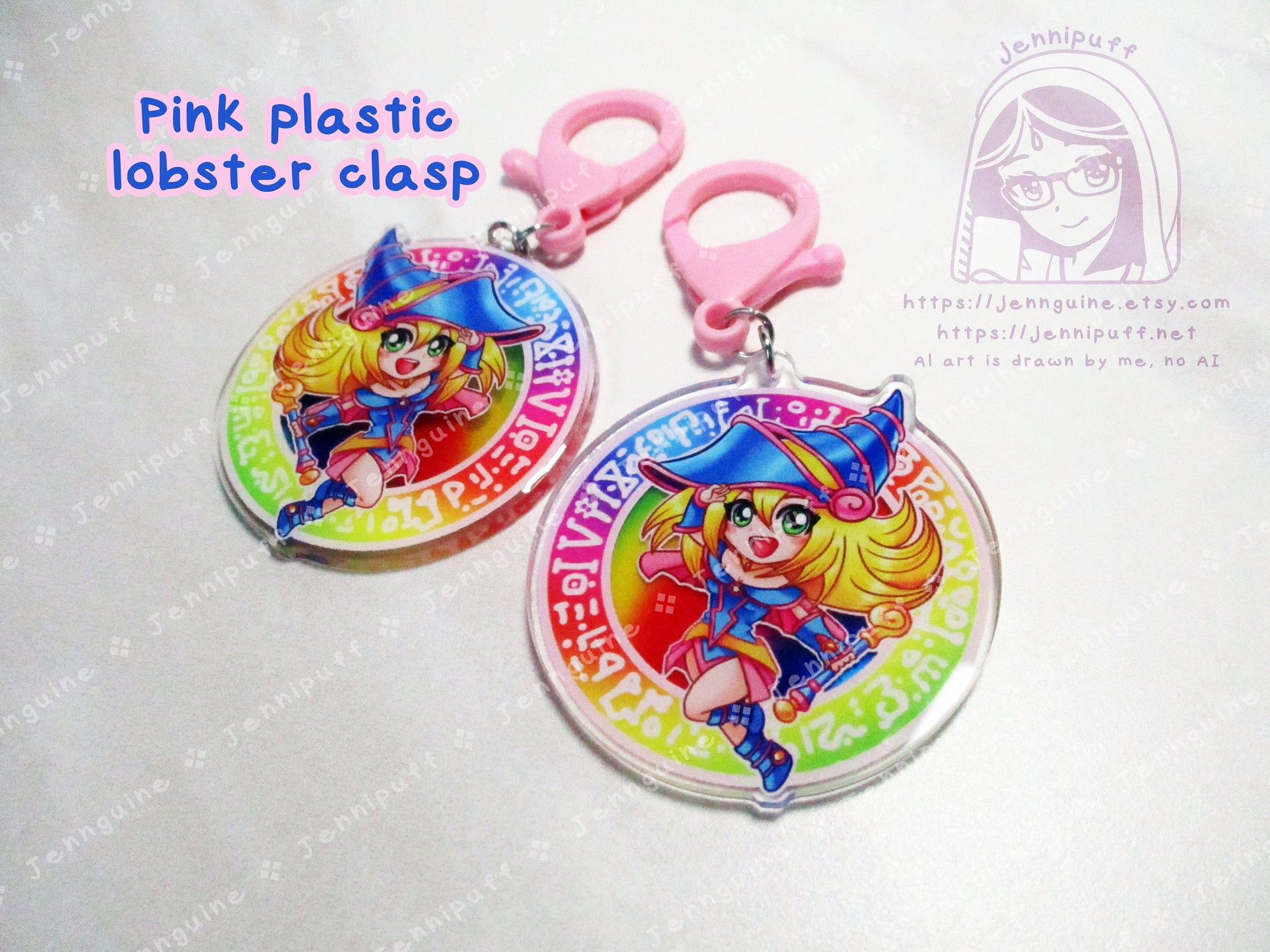 Dark Magicían Girl Rainbow Double Sided Resin Keychain - Pink Finding - YuGíOh Cute Kawaii Pink Multicolor Magical Circle - 2in or 50mm