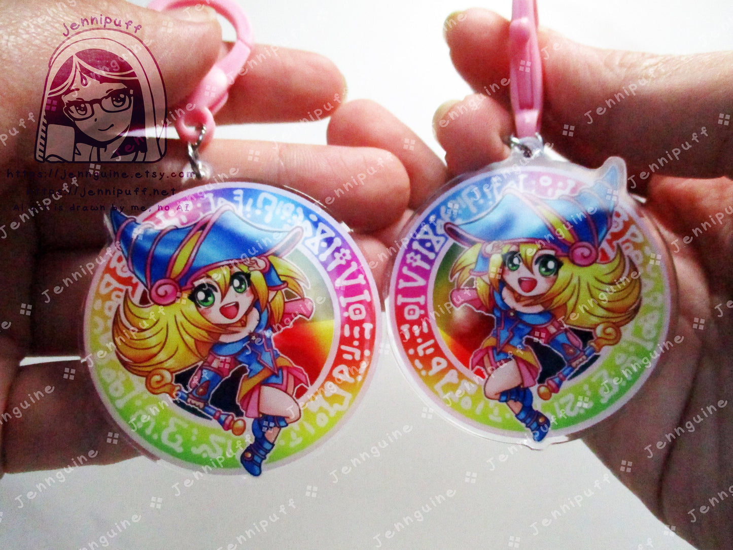 Dark Magicían Girl Rainbow Double Sided Resin Keychain - Pink Finding - YuGíOh Cute Kawaii Pink Multicolor Magical Circle - 2in or 50mm