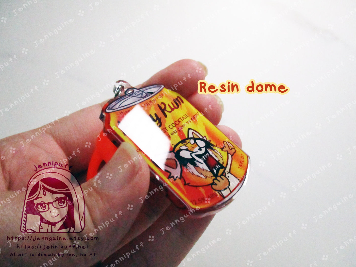 Kawaii Retsuko Angry Red Panda Drink Double Sided Resin Keychain - Retsy Rum - Orange Finding and Soda Tab - Anime Cocktail - 2in or 50mm