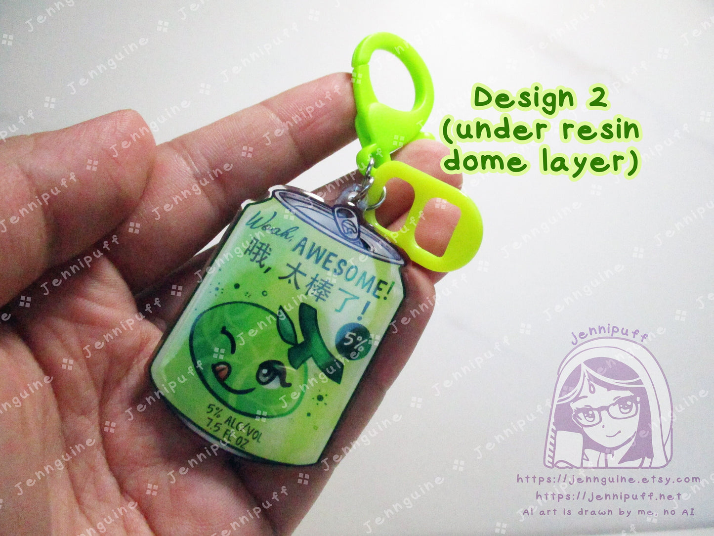 Overwátch Mei Drink Double Sided Resin Keychain - Hard Honeydew Mei-Lon - Bright Green Lobster Clasp and Soda Tab - Cocktail - 2in or 50mm