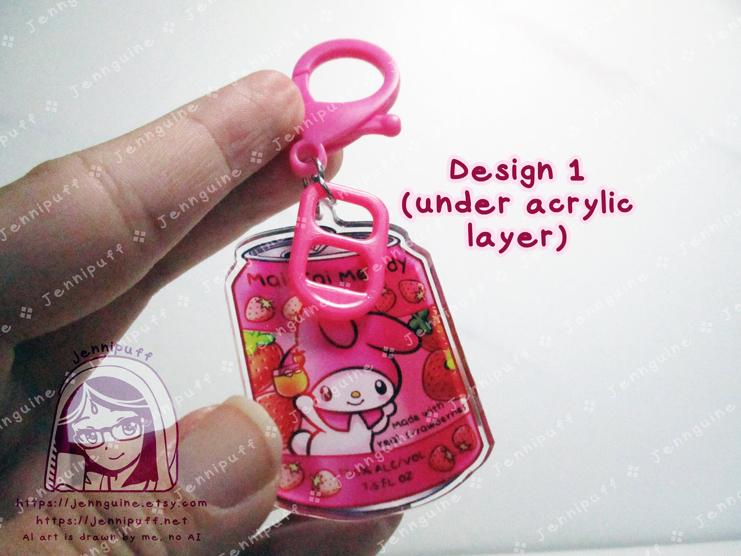 Kawaii Bunny Rabbit My Mèlody Drink Double Sided Resin Keychain - Mai-Tai Melody - Pink Finding and Soda Tab - Anime Cocktail - 2in or 50mm