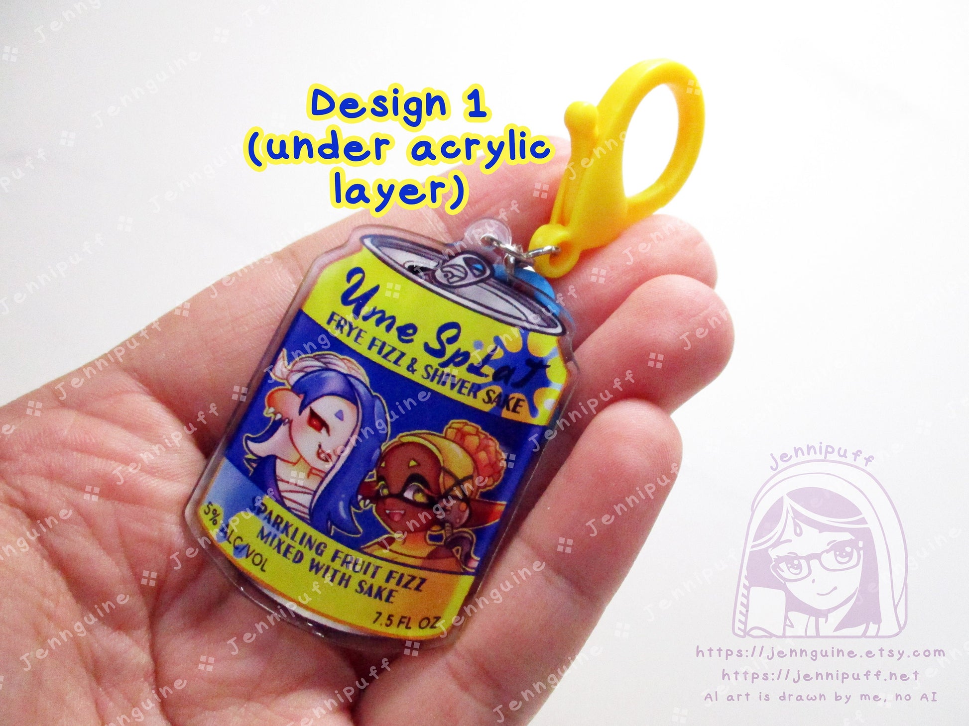 Splatoon 3 Shiver Frye Drink Double Sided Resin Keychain - Ume Splat - Yellow Finding and Blue Soda Tab - Anime Cocktail - 2in or 50mm