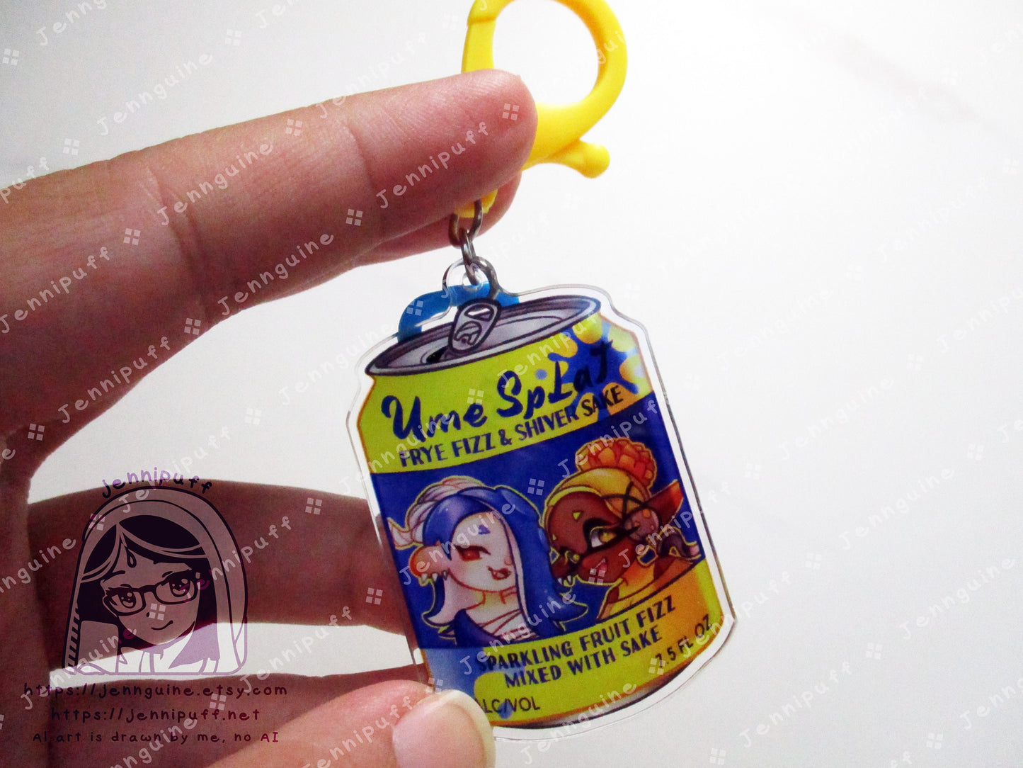 Splatoon 3 Shiver Frye Drink Double Sided Resin Keychain - Ume Splat - Yellow Finding and Blue Soda Tab - Anime Cocktail - 2in or 50mm