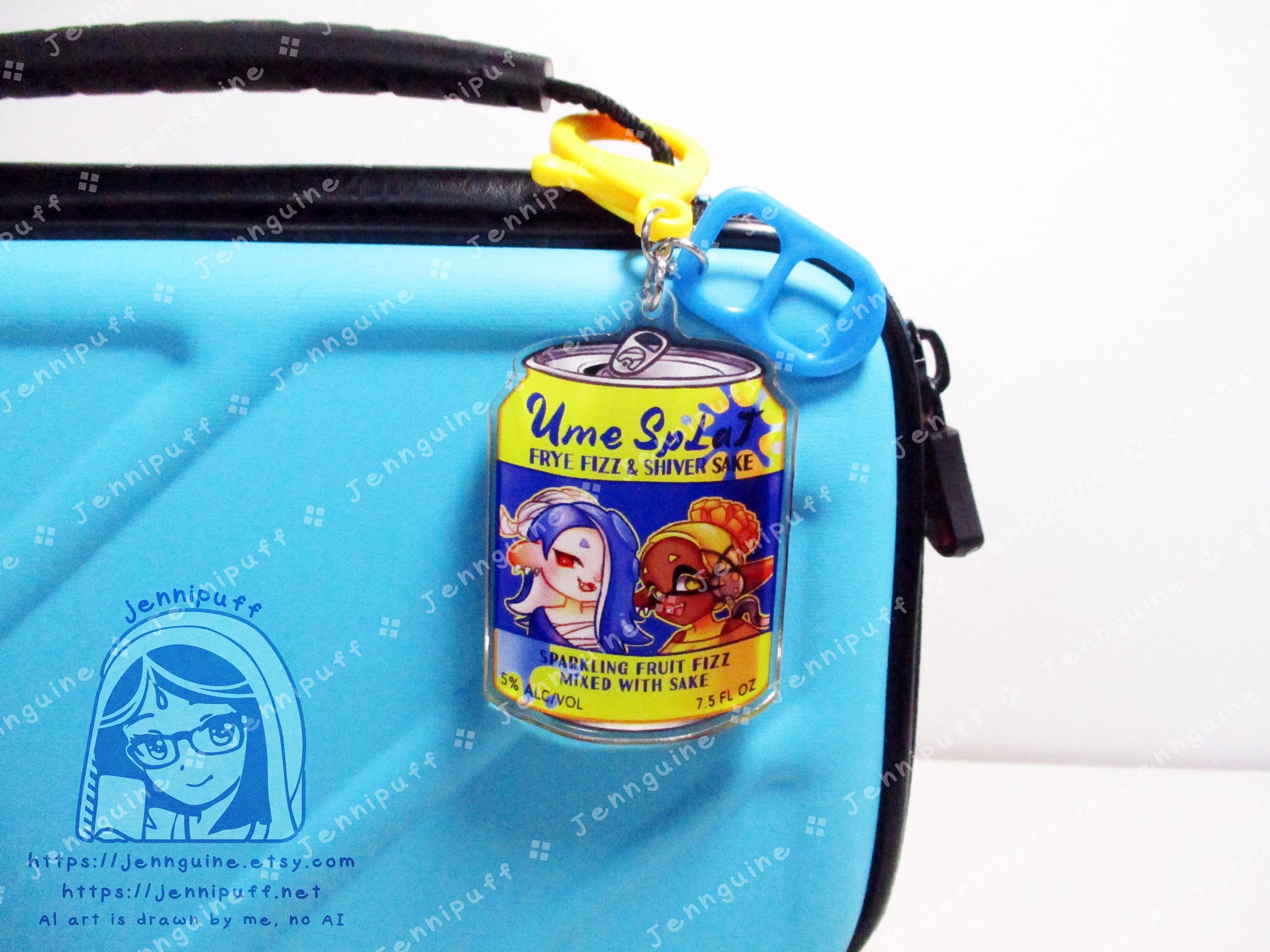 Splatoon 3 Shiver Frye Drink Double Sided Resin Keychain - Ume Splat - Yellow Finding and Blue Soda Tab - Anime Cocktail - 2in or 50mm