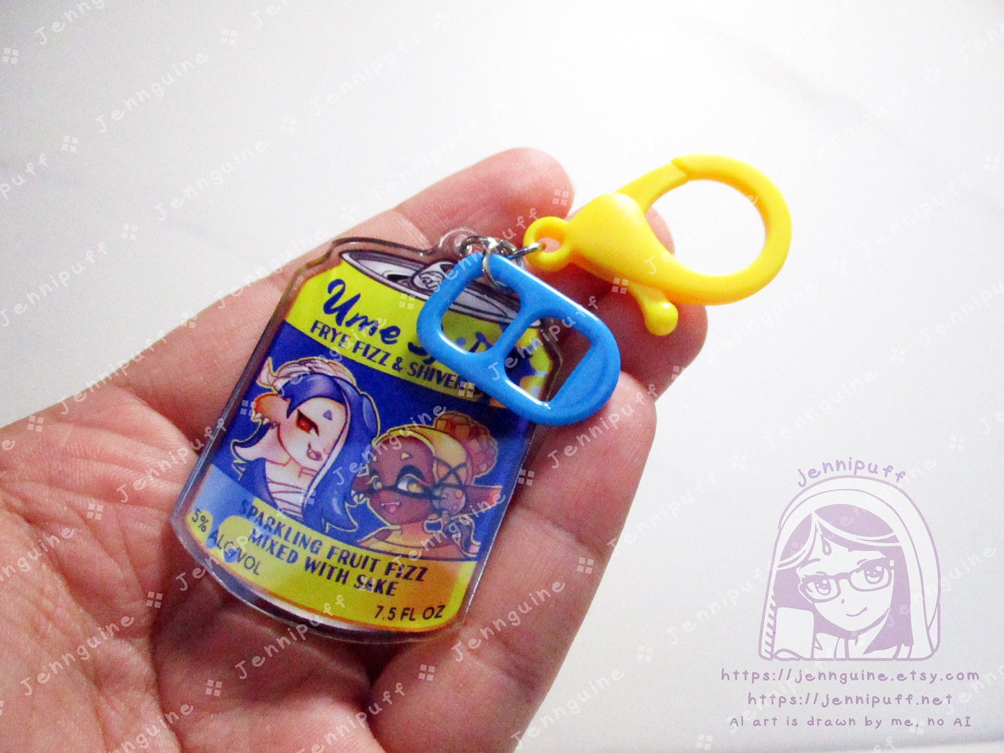 Splatoon 3 Shiver Frye Drink Double Sided Resin Keychain - Ume Splat - Yellow Finding and Blue Soda Tab - Anime Cocktail - 2in or 50mm