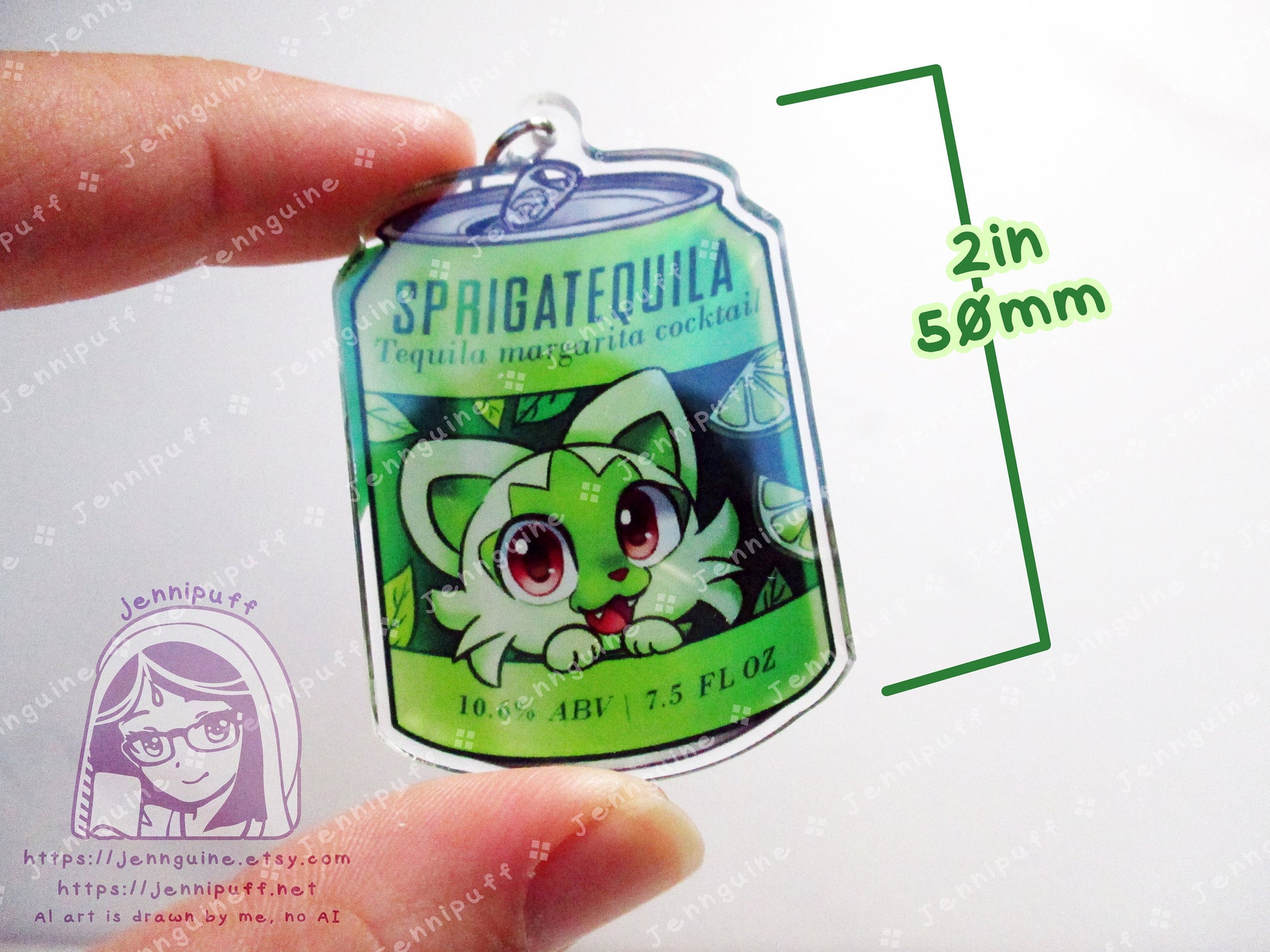 Spritagito Drink Double Sided Resin Keychain - Sprigatequila - Green Finding and Green Soda Tab - Anime Cocktail - 2in or 50mm